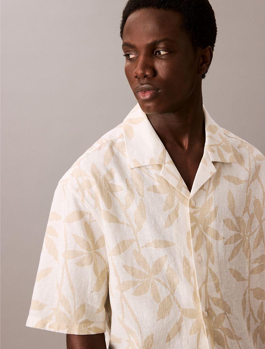 Linen Cotton Print Relaxed Button-Down Shirt  Product Image