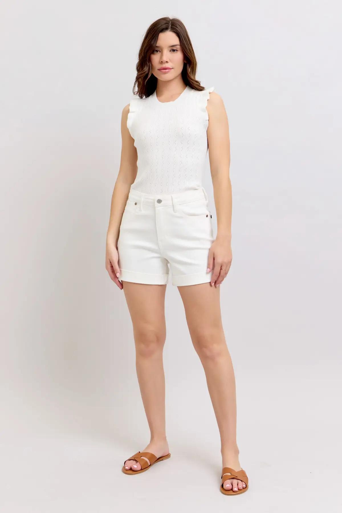 JUDY BLUE HIGH WAIST DOUBLE ROLL CUFF SHORTS Product Image