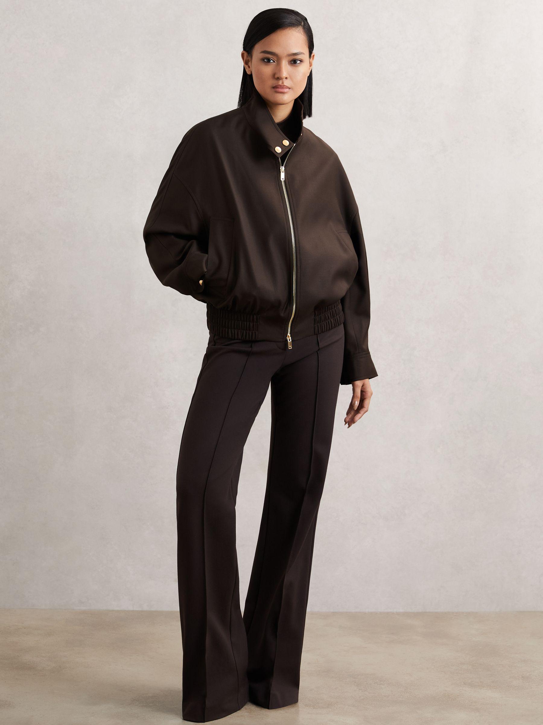 Wool Bomber Jacket in Chocolate Brown Product Image