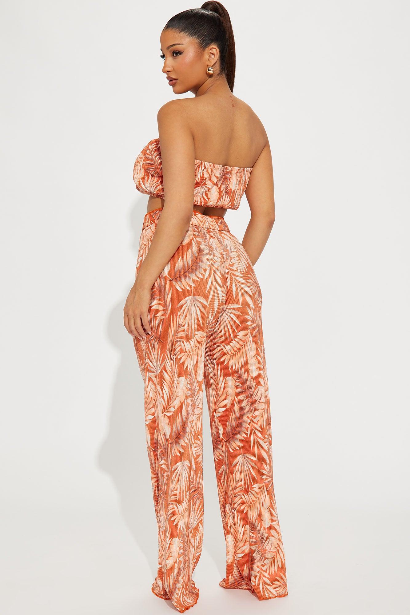 Island Dreams Plisse Pant Set - Rust/combo Product Image