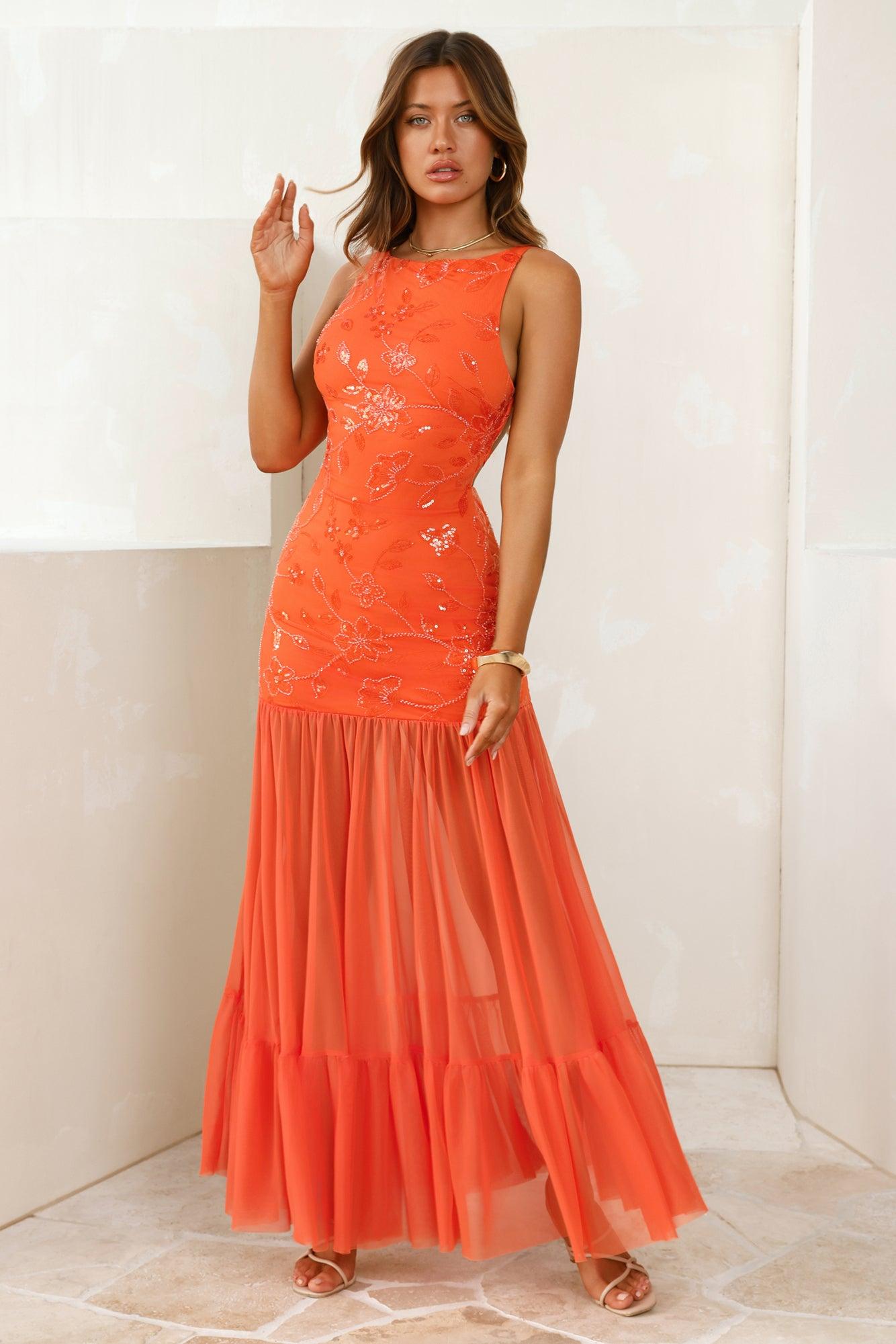 Styled To Flirt Mesh Maxi Dress Orange Product Image