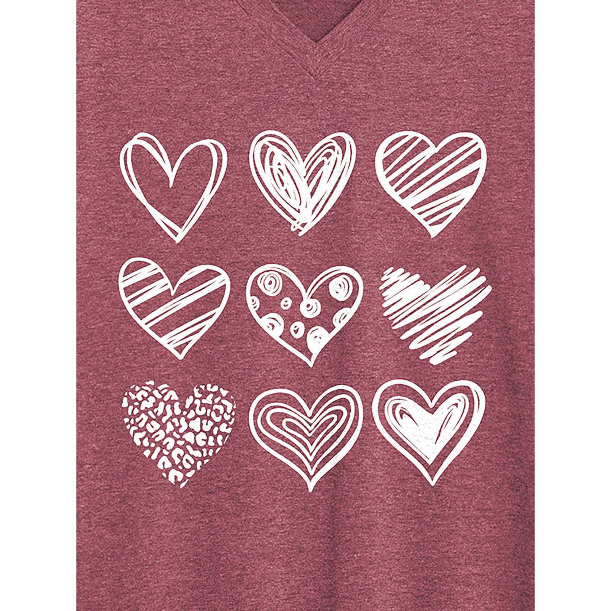 Plus Size Every Heart Printed V-Neck T-Shirt Plum Women Leisure Non Art&design V-neck Casual T-shirts BloomChic 22-24/3X Product Image