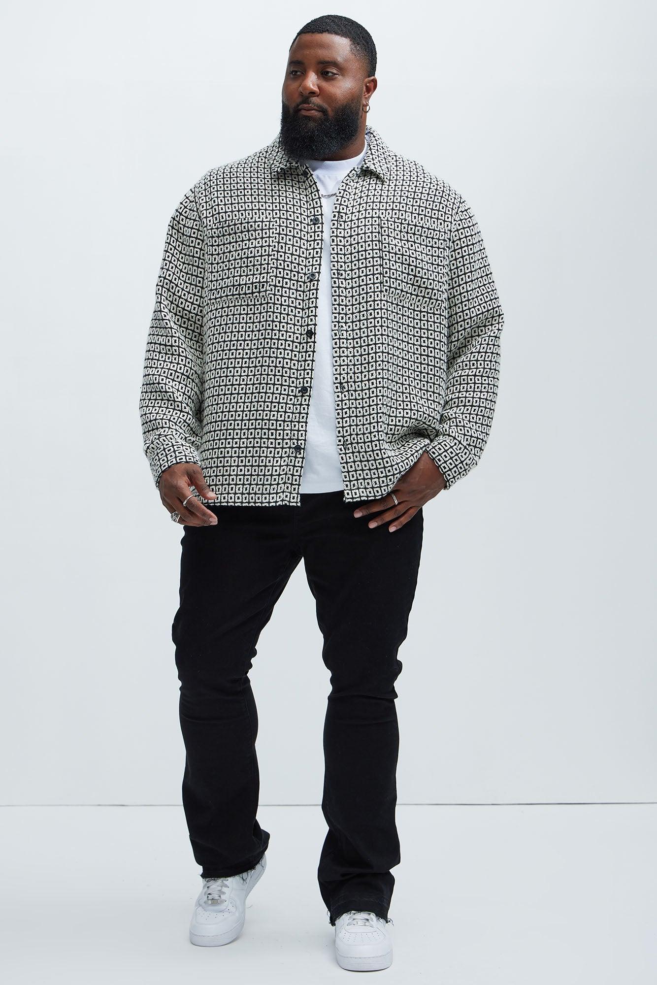 Oversized Island Textured Button Up Shirt - Black/combo Product Image