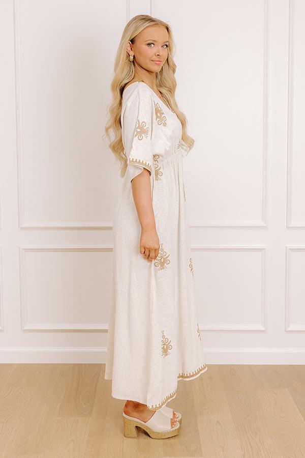 Island Oasis Linen-Blend Embroidered Midi Dress Product Image