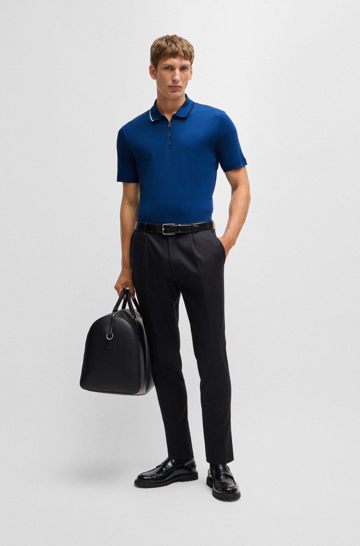 Zip-neck polo shirt in interlock cotton Product Image