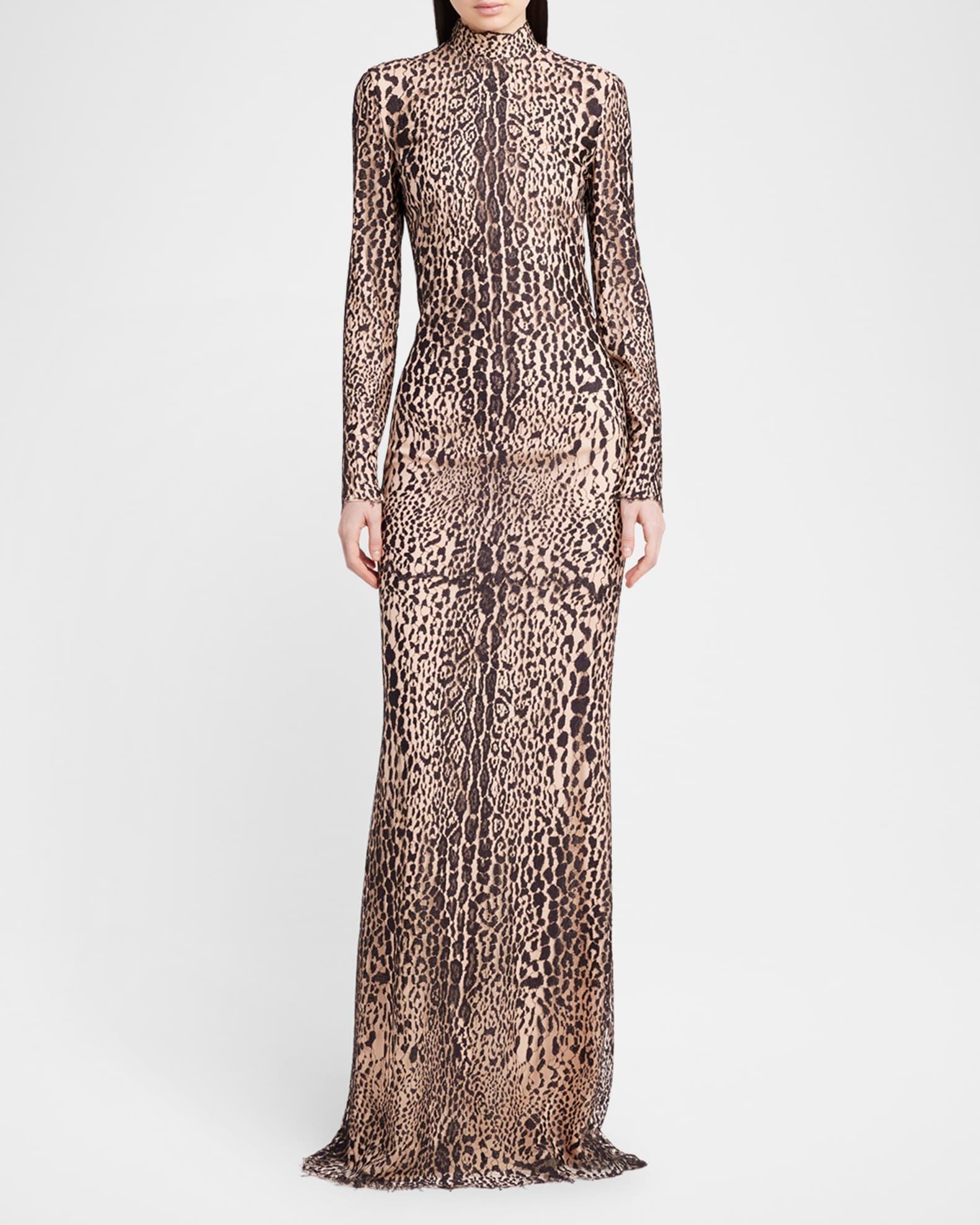 Leopard Lace Mock-Neck Evening Dress Product Image