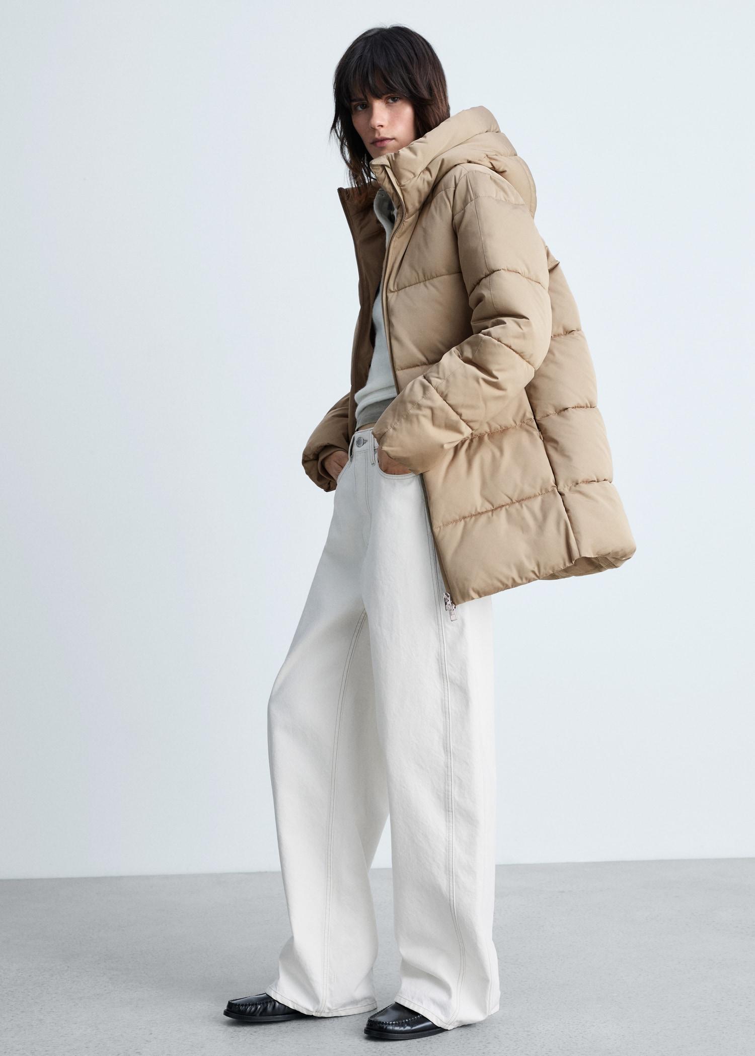 Quilted midi anorak with hood - Women | MANGO USA Product Image