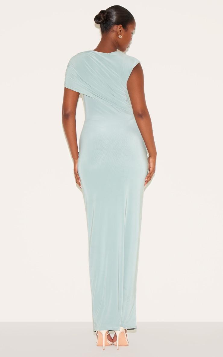 Sage Double Layer Slinky Off Shoulder Drape Maxi Dress Product Image