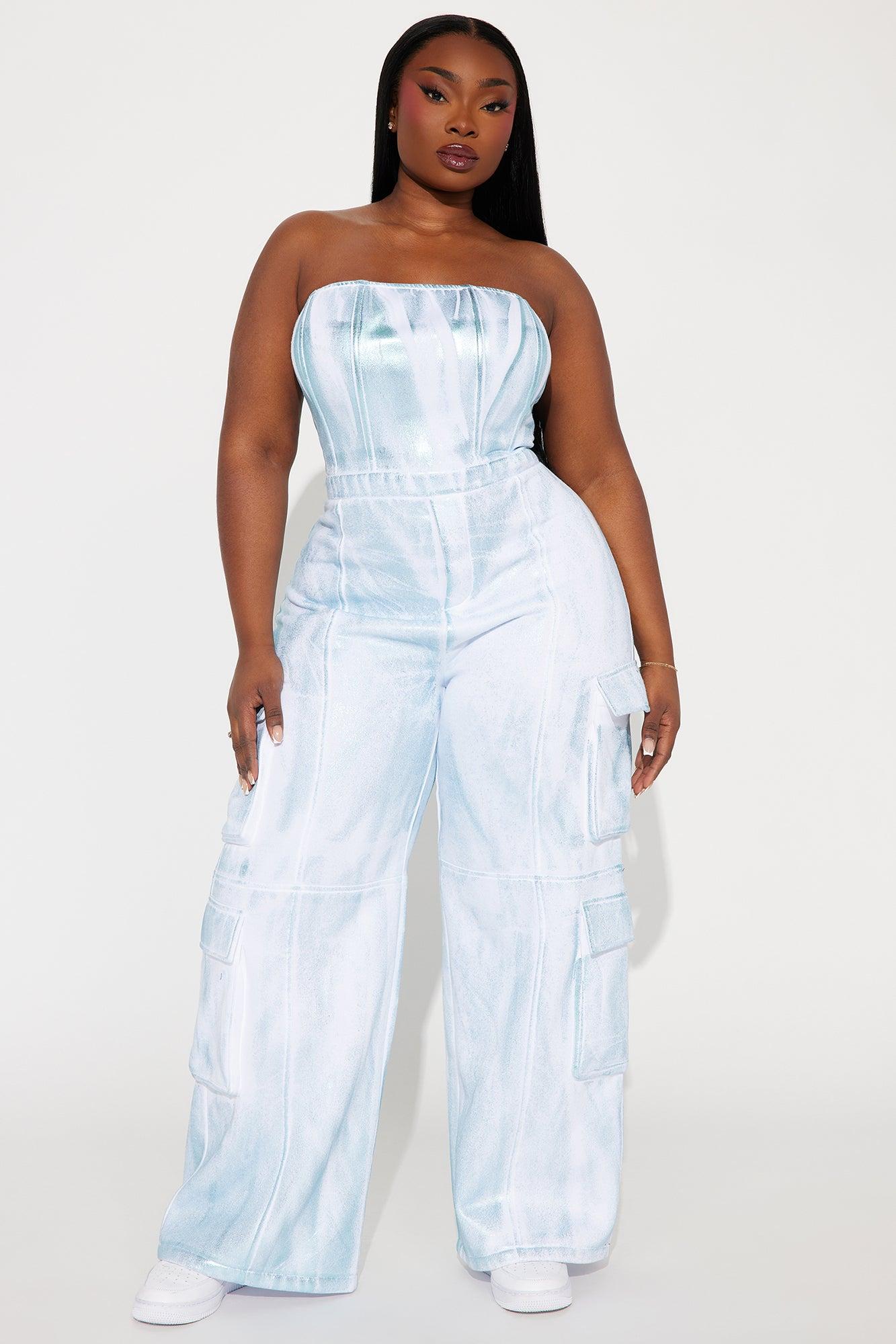 Inde Metallic Jumpsuit - White/Blue Product Image