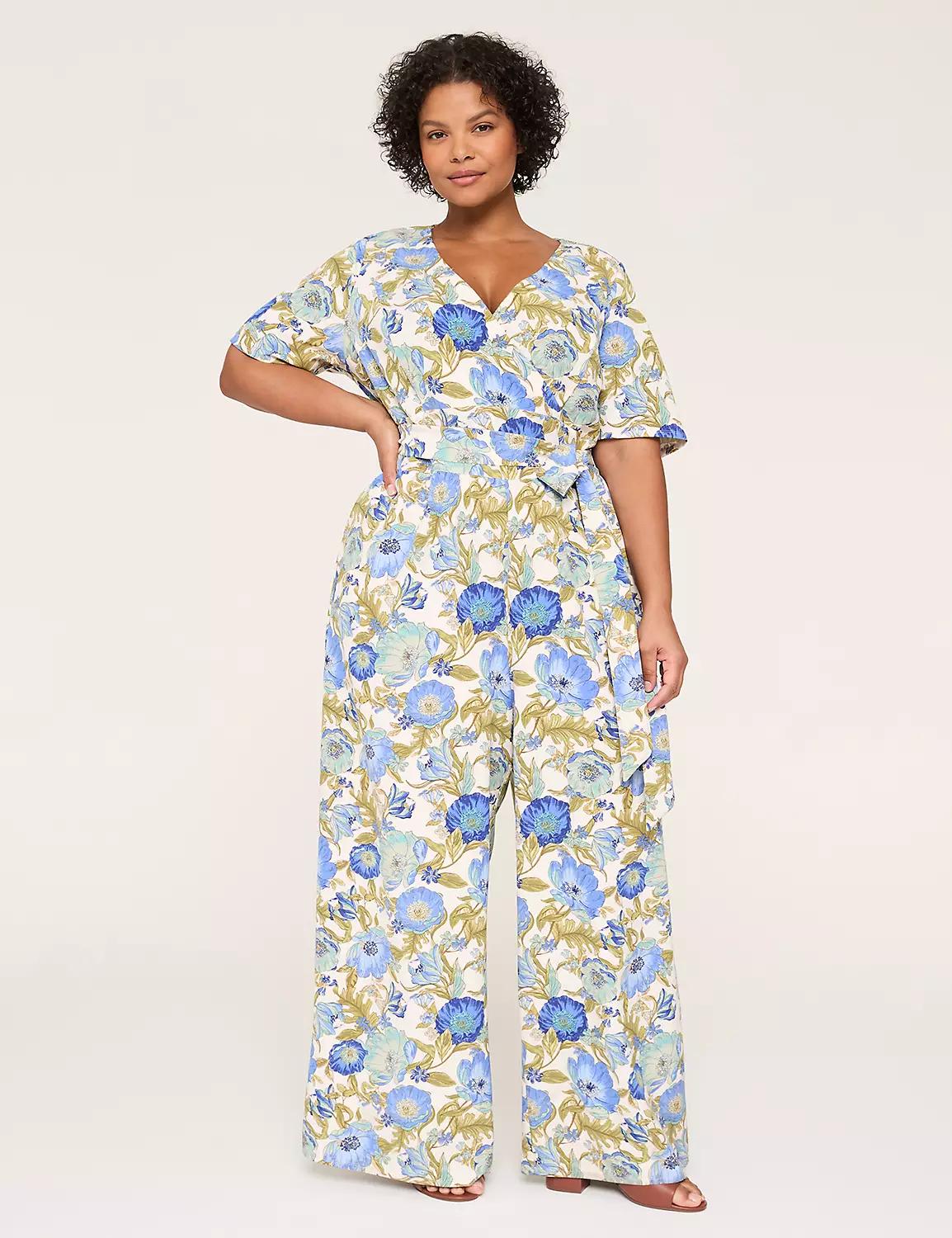 Lena Short-Sleeve Surplice Jumpsuit Product Image