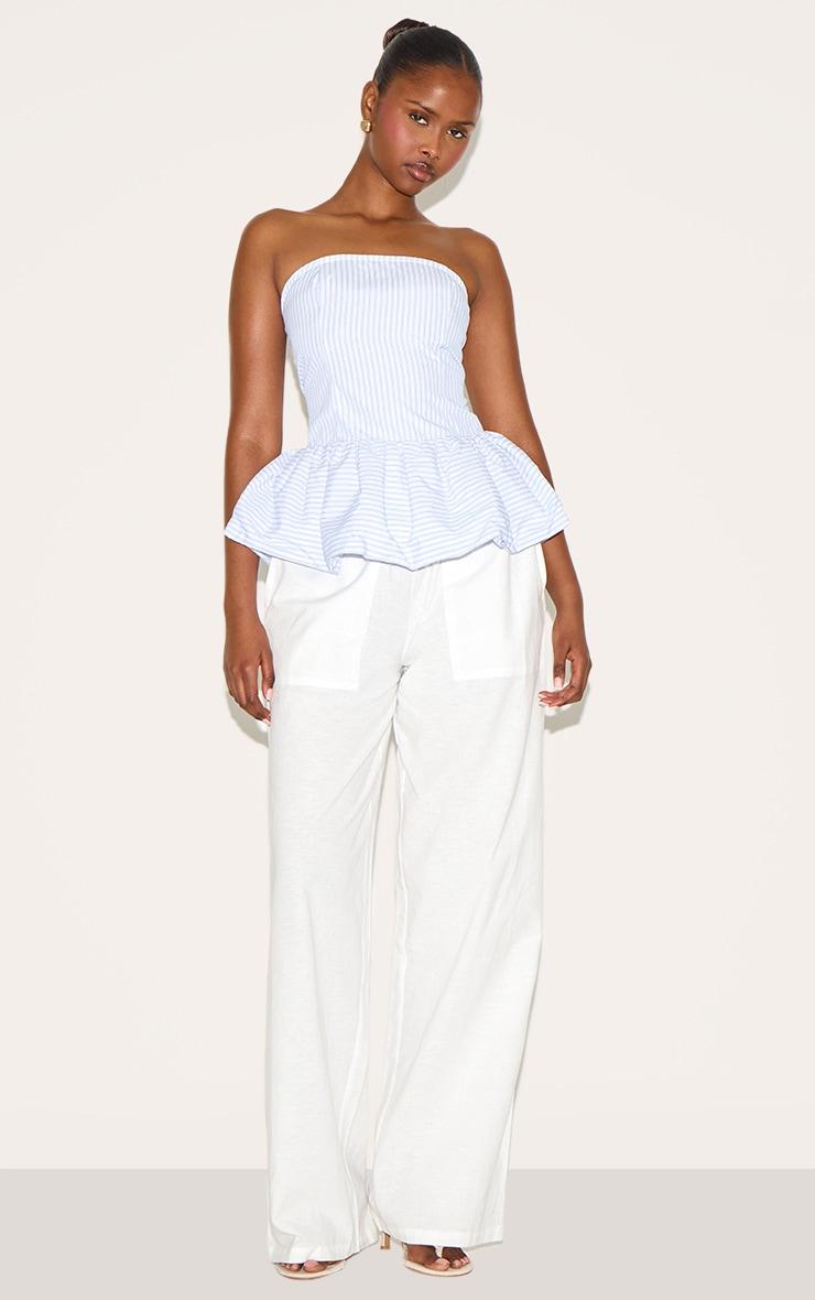 Blue Striped Bandeau Puff Ball Top Product Image