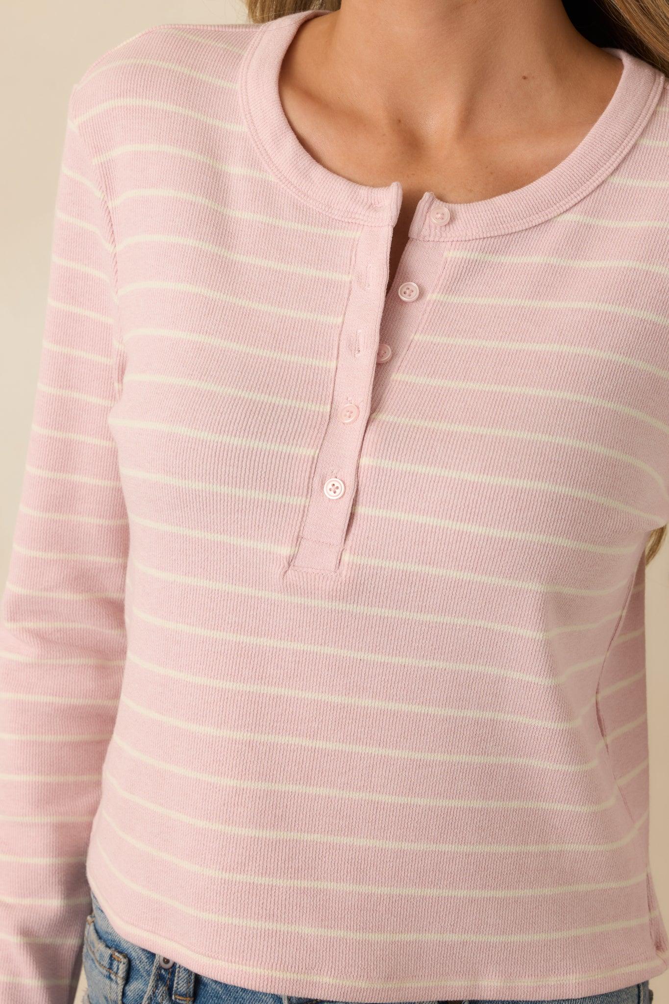 Z Supply Blush Pink Ferris Cropped Striped Henley Top Product Image
