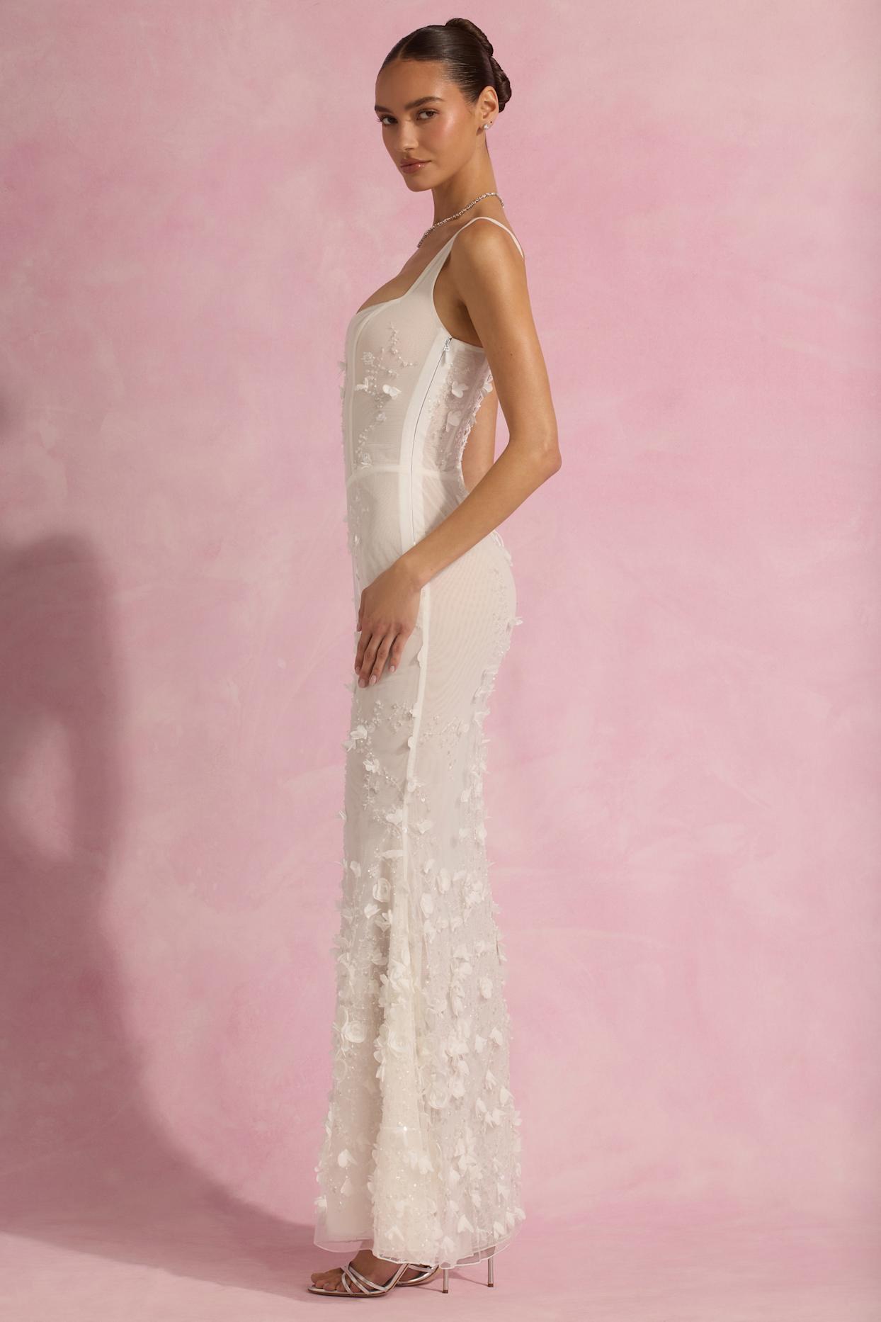 Embellished Fishtail Corset Gown in White Product Image