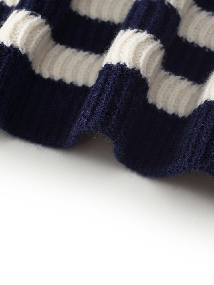 Blue And White Stripe Women Cardigan With Detachable Ruffle Collar Product Image