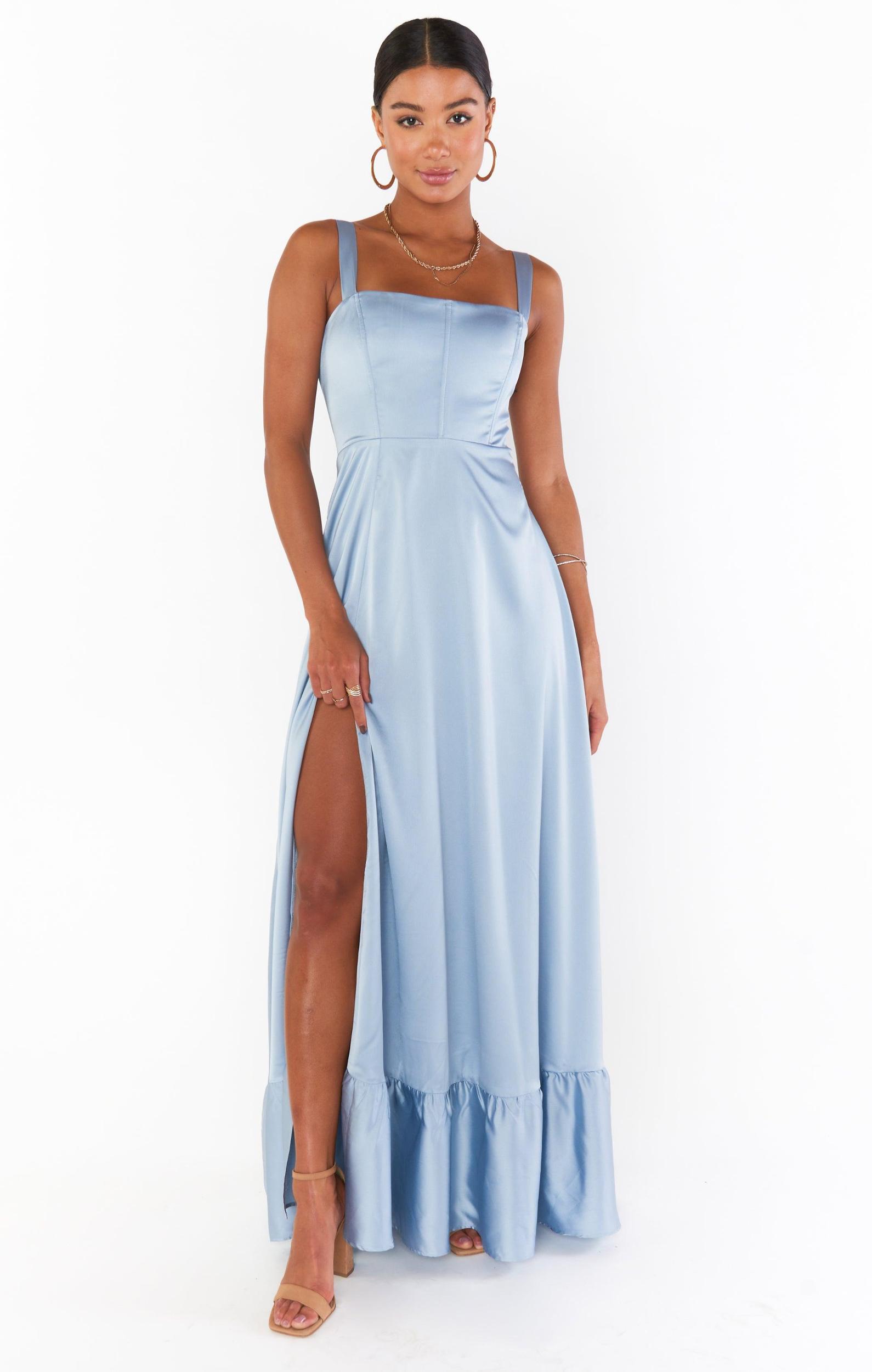 Clarissa Corset Dress ~ Steel Blue Luxe Satin Product Image