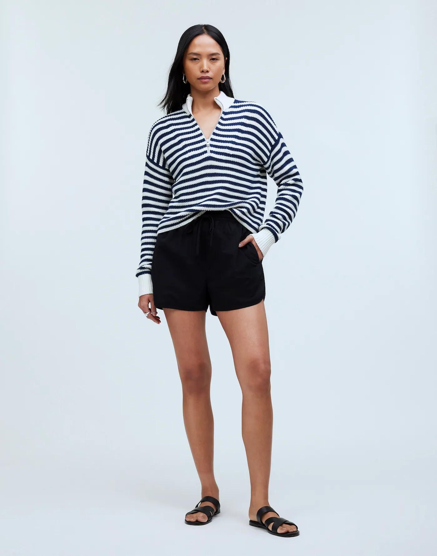 Ribbed Half-Zip Sweater in Stripe Product Image