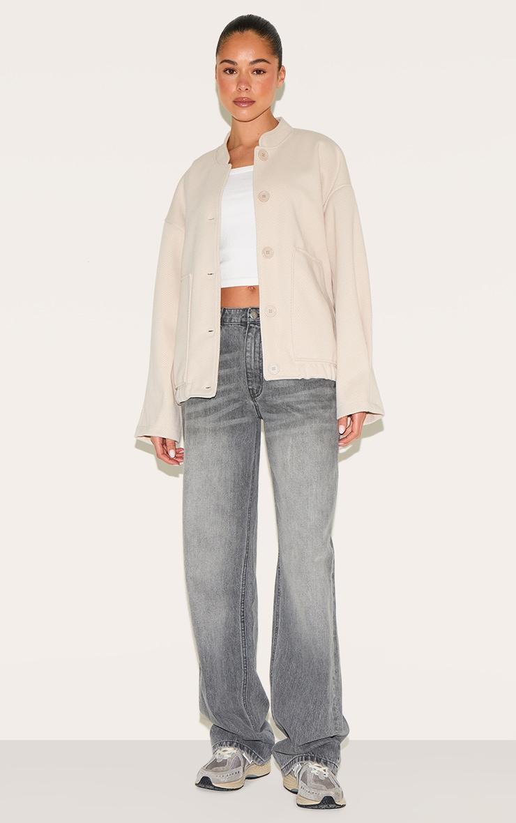 Beige Herringbone Oversized Bomber Jacket Product Image