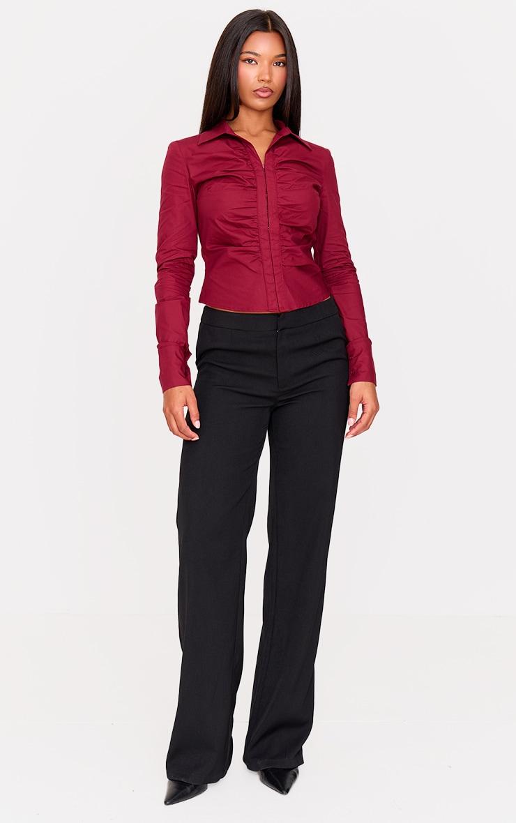 Plum Hook And Eye Ruched Fitted Shirt Product Image