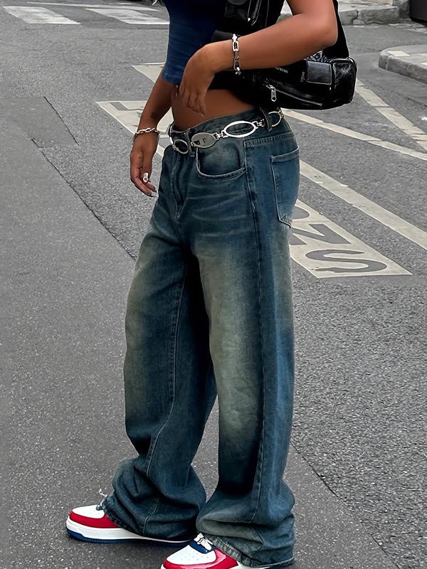 Solid Colour Straight Leg Boyfriend Jeans Product Image