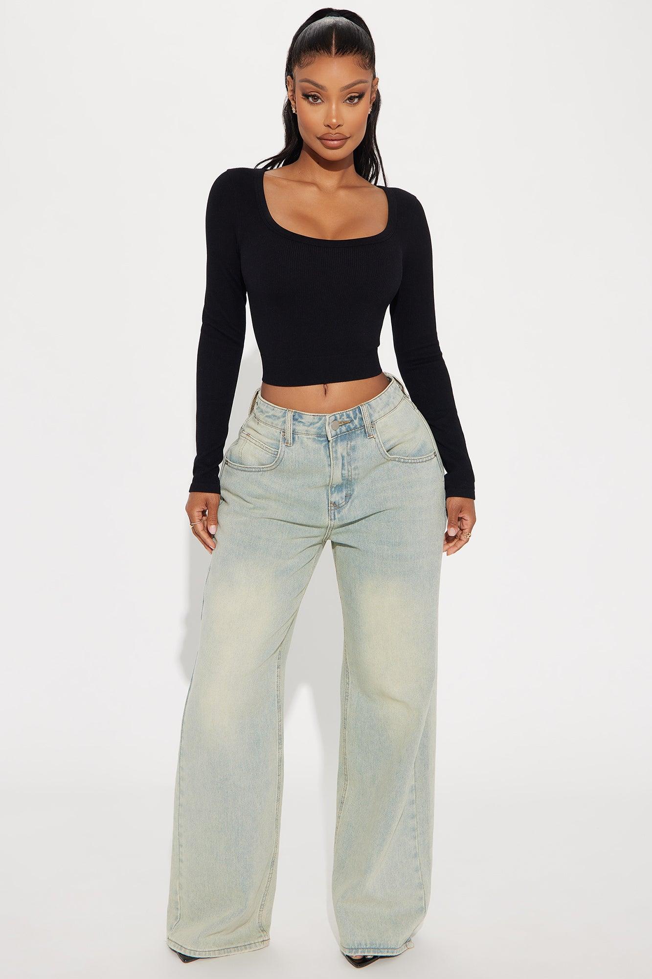 Kaylee Scoop Neck Long Sleeve Top - Black Product Image