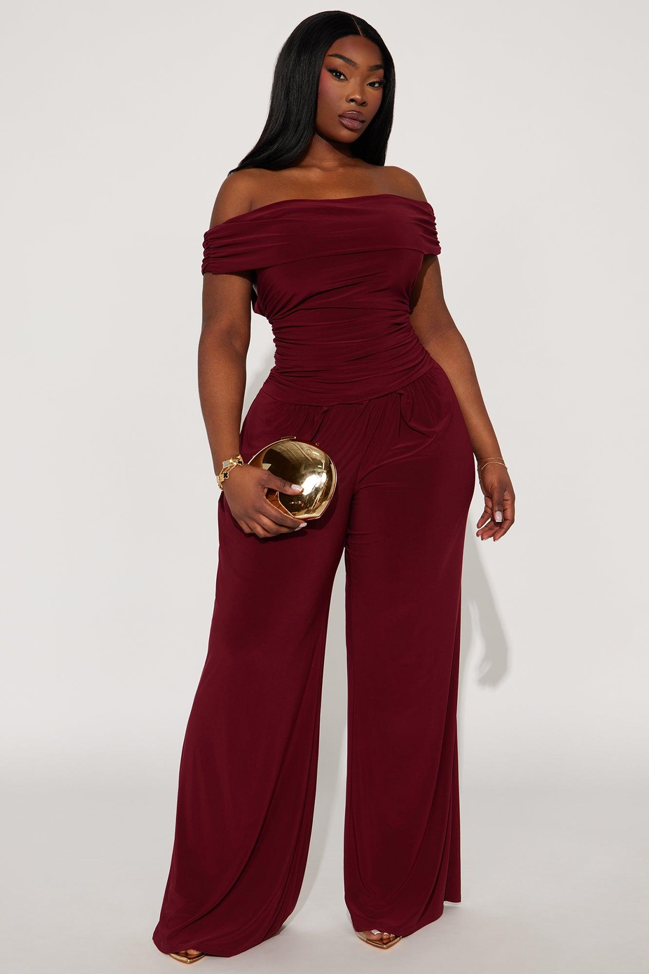 On To The Next Off Shoulder Jumpsuit - Burgundy Product Image