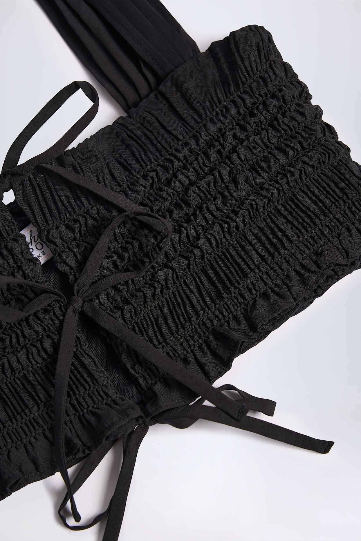 Ruffled Tie-Front Crop Top in Black Product Image