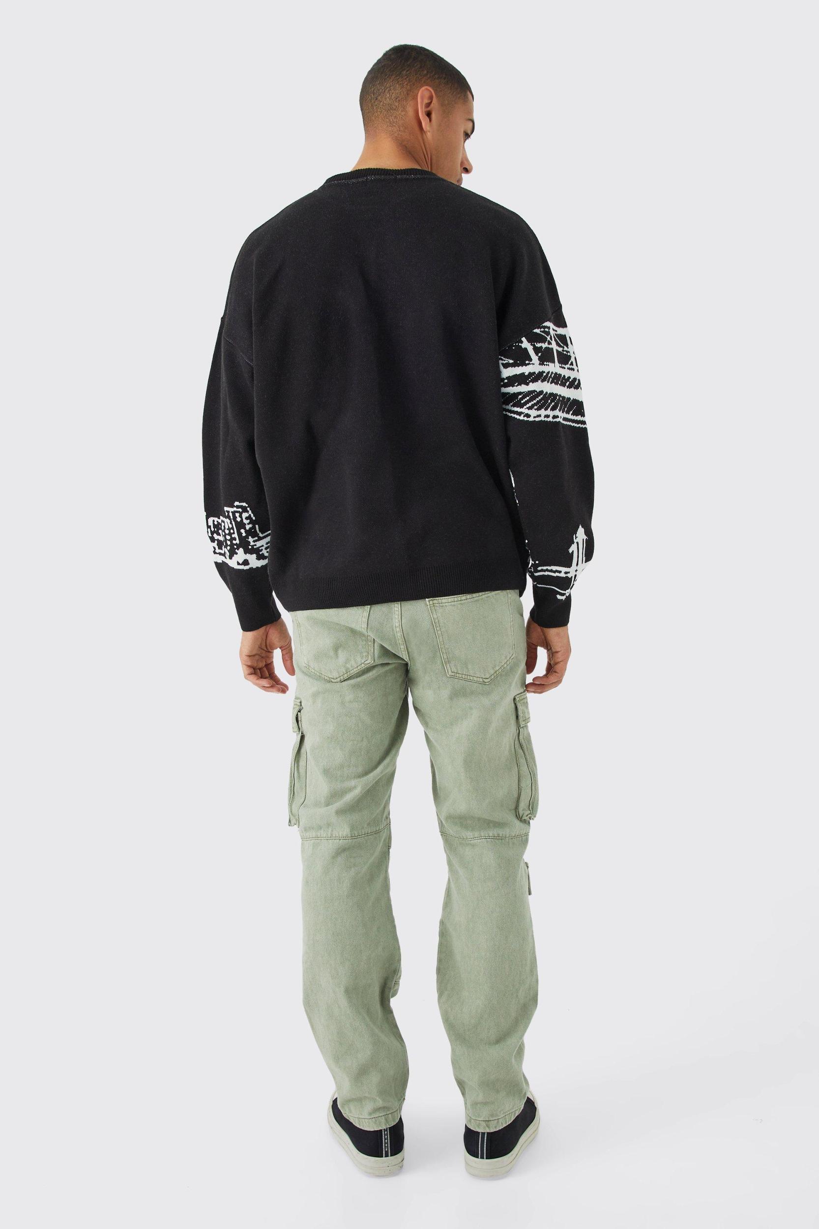 Oversized Drop Shoulder Line Graphic Sweater | boohooMAN USA Product Image