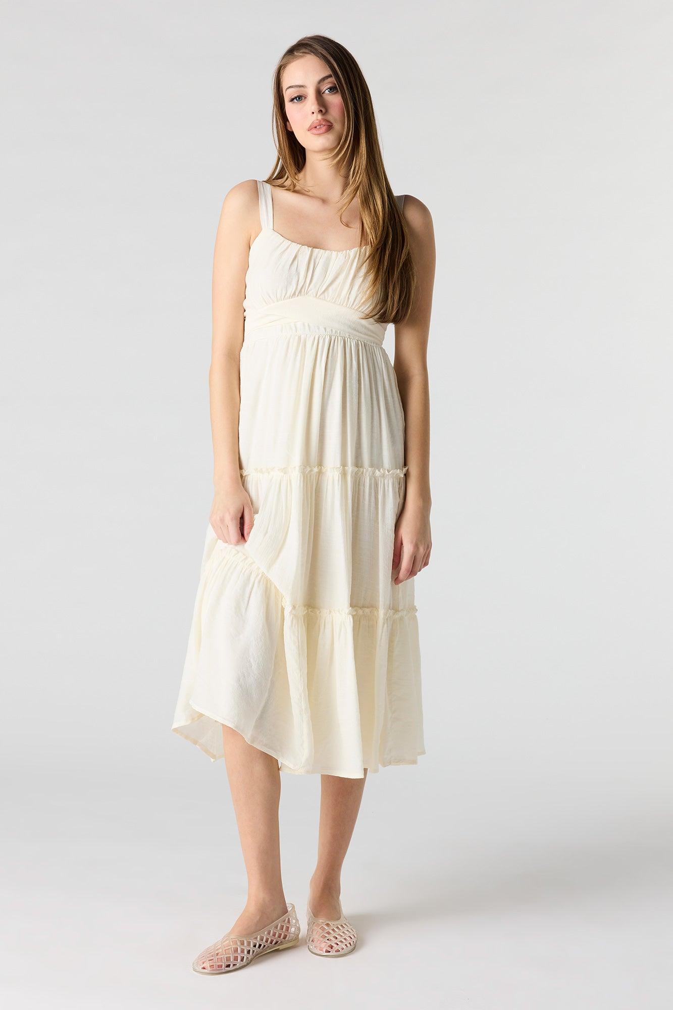 Tie Waist Tiered Midi Dress Female Product Image