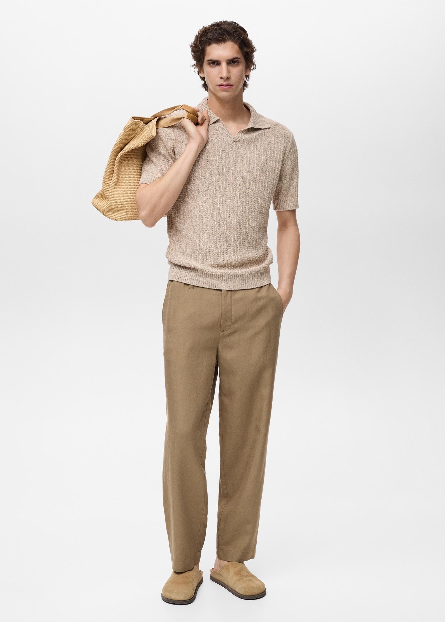 Linen-blend pants with an elastic waistband - Men | MANGO USA Product Image