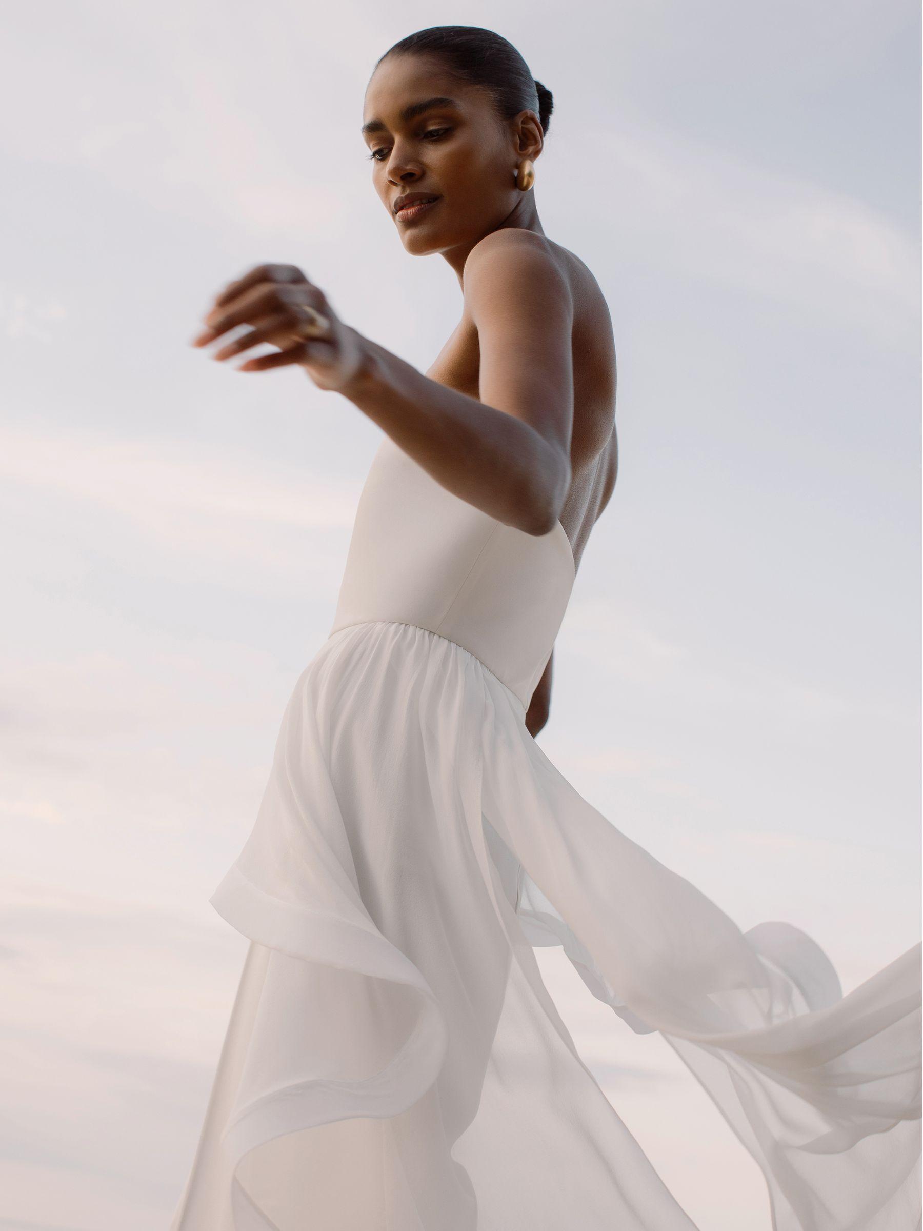 Silk Ruffle Bandeau Wide-Leg Jumpsuit in Ivory Product Image