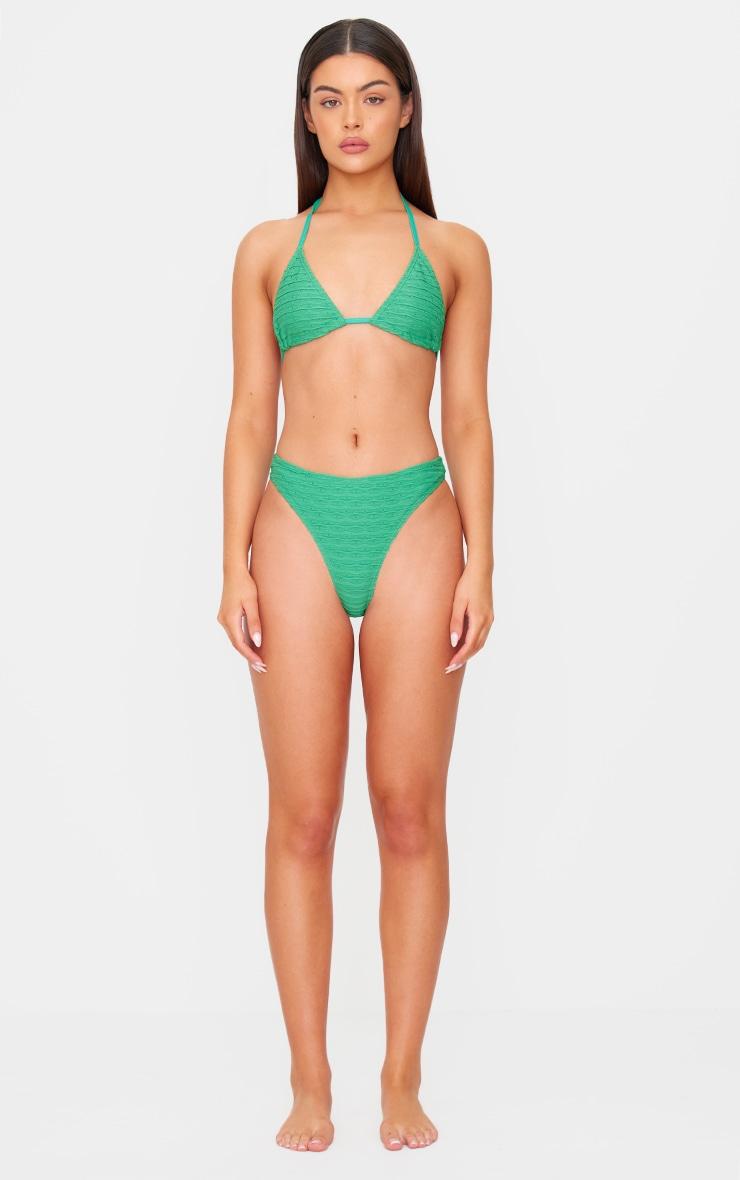 Green Textured High Leg Bikini Bottoms Product Image