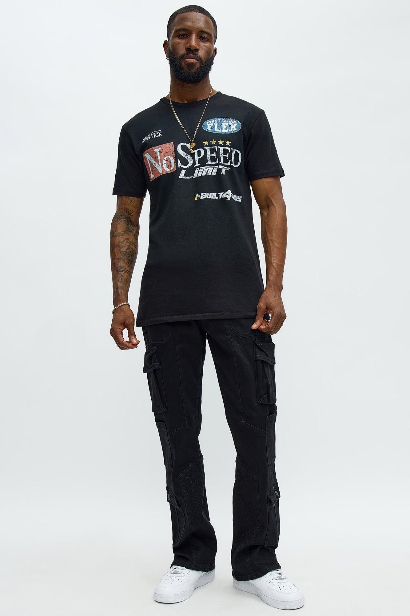 Stacked Slim Flare Rebel Stitch Cargo Jeans - Black Male Product Image