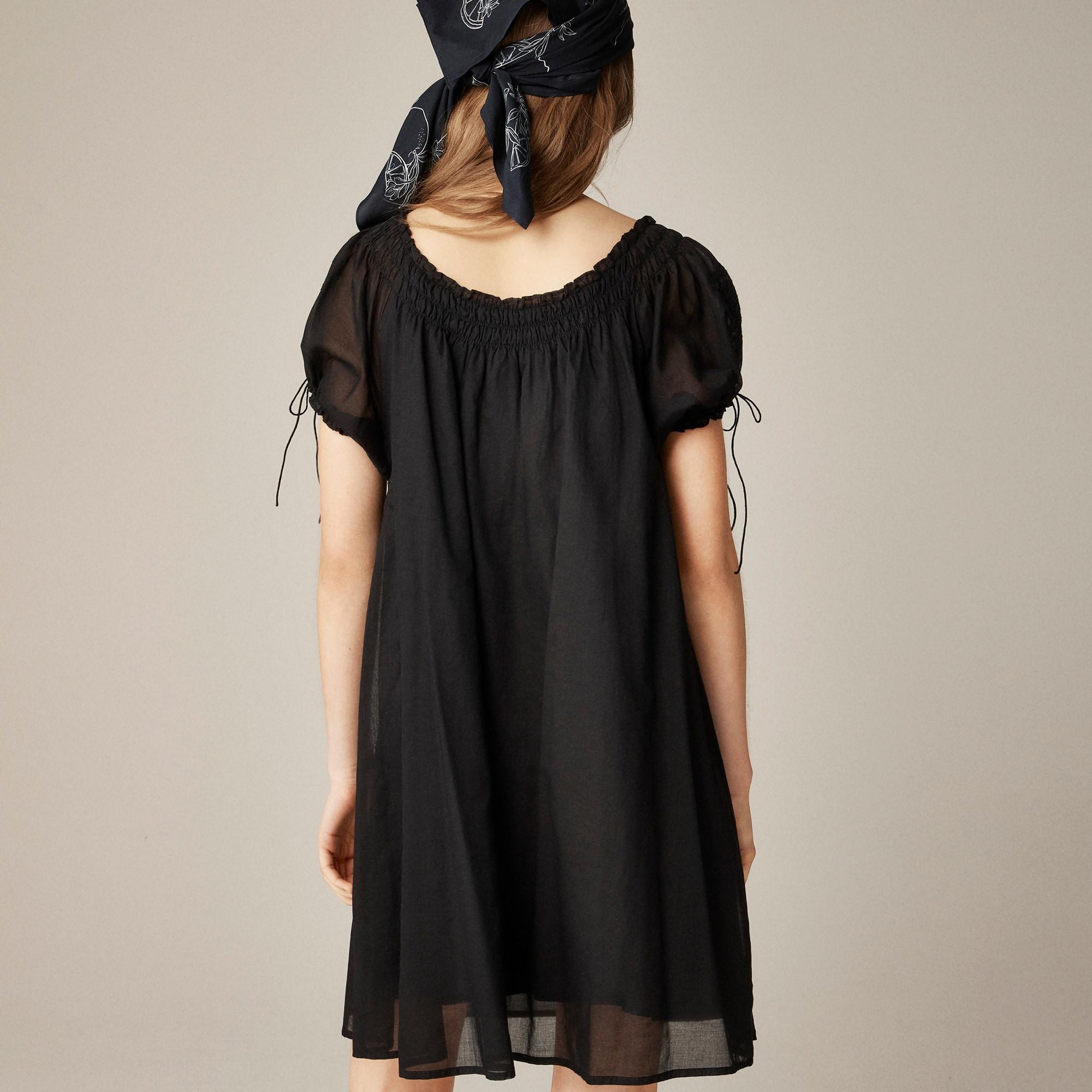 Smocked puff-sleeve mini dress in cotton voile Product Image