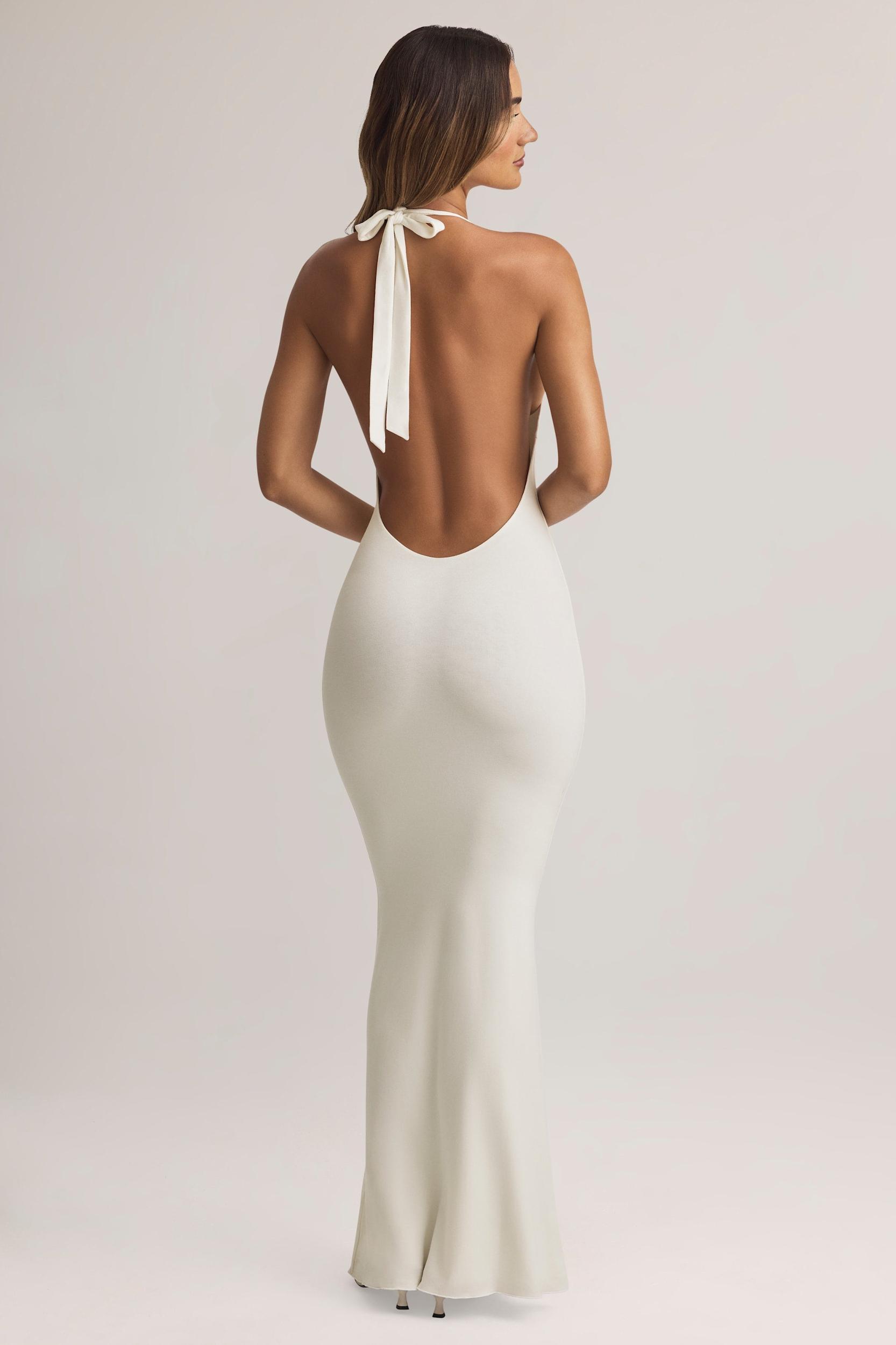 Modal Halterneck Maxi Dress in White Product Image