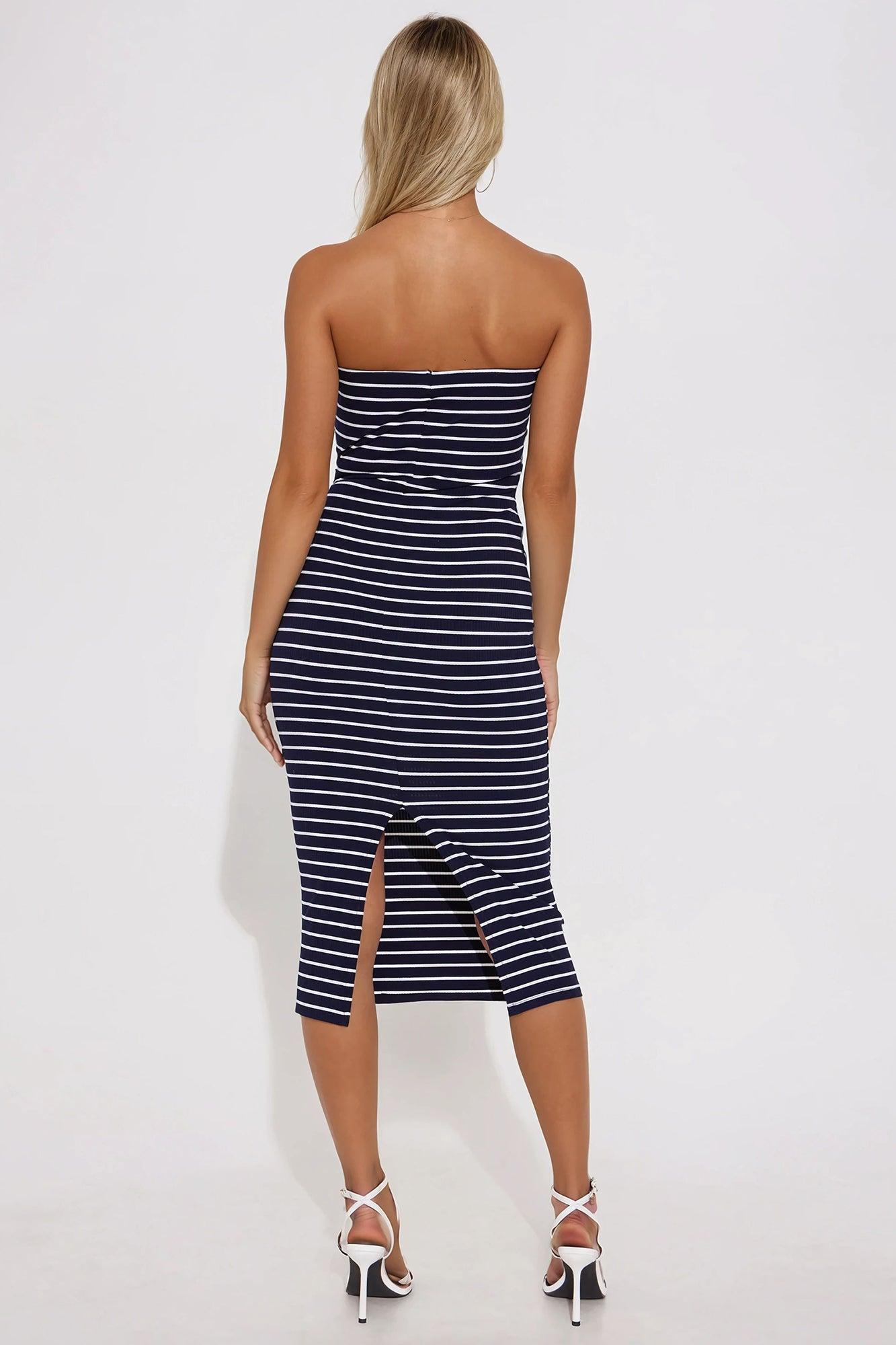Daily Routine Striped Midi Dress - Navy/combo Product Image