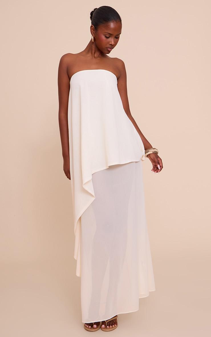 Butter Cream Chiffon Bandeau Overlay Maxi Dress Product Image