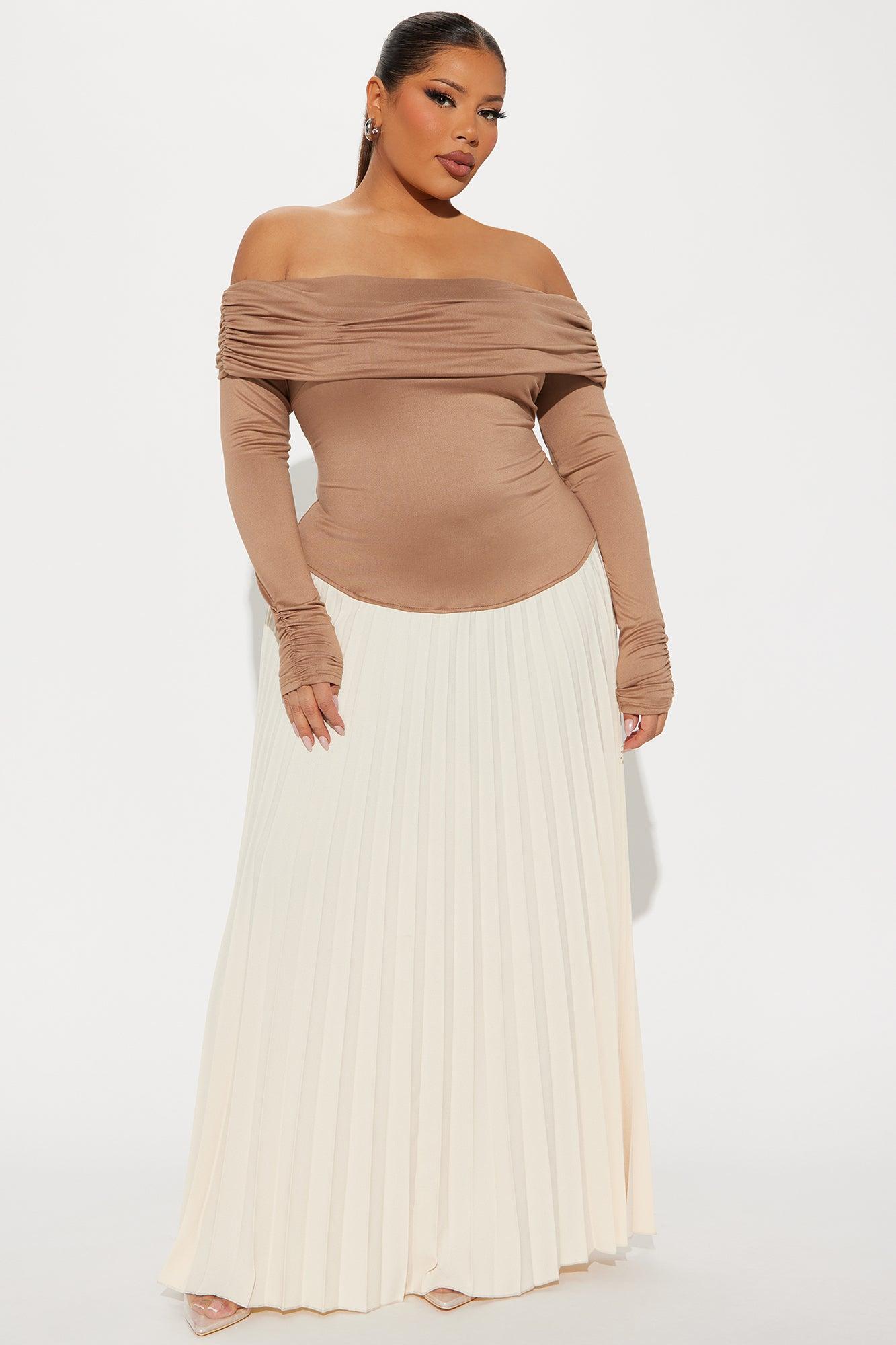 Claire Pleated Maxi Dress - Camel/combo Product Image