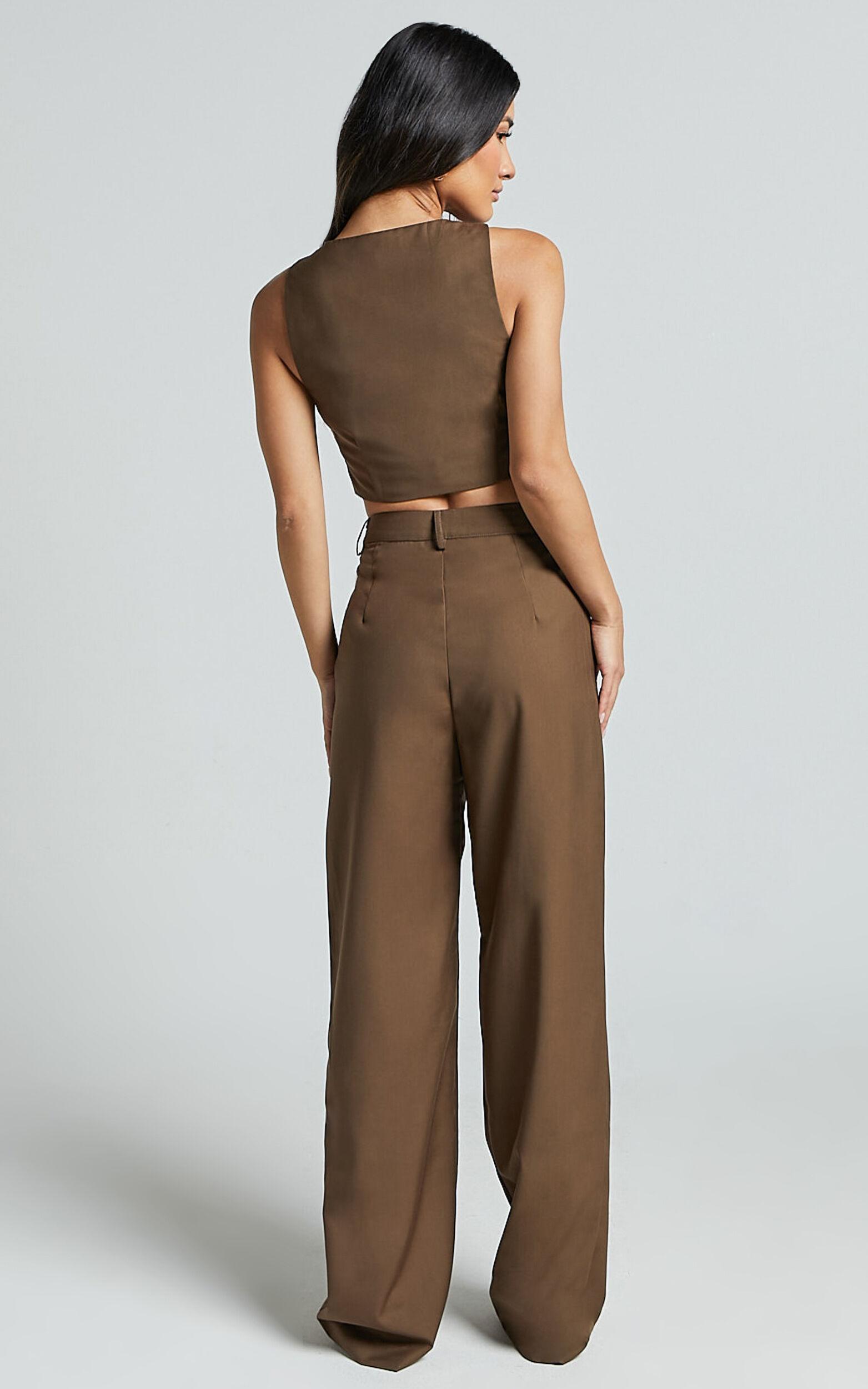 Izara Trousers - Mid Rise Relaxed Straight Leg Tailored Trousers in Oak Product Image