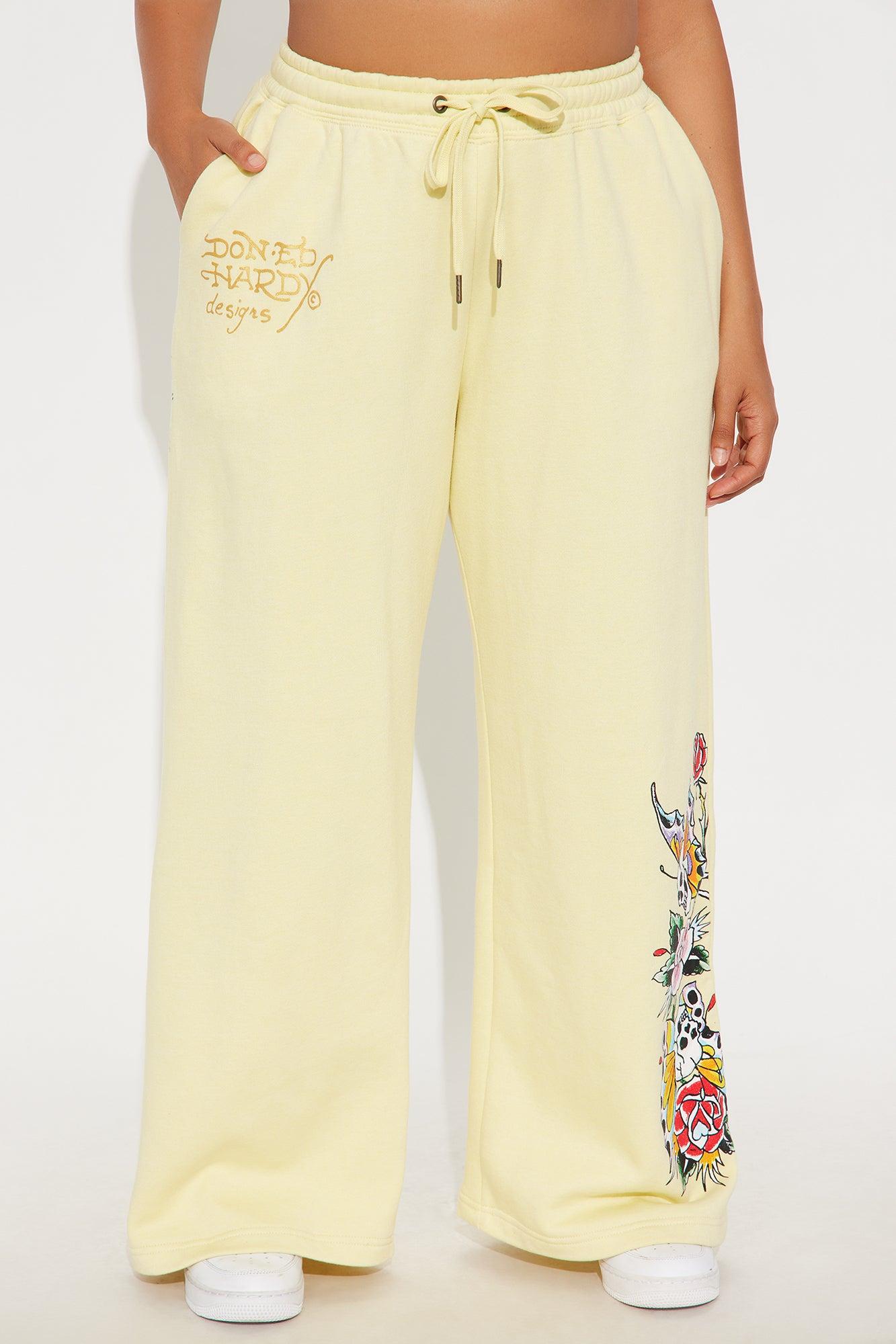 Ed Hardy Enchanted Butterfly Wide Leg Pant - Butter Yellow Female Product Image
