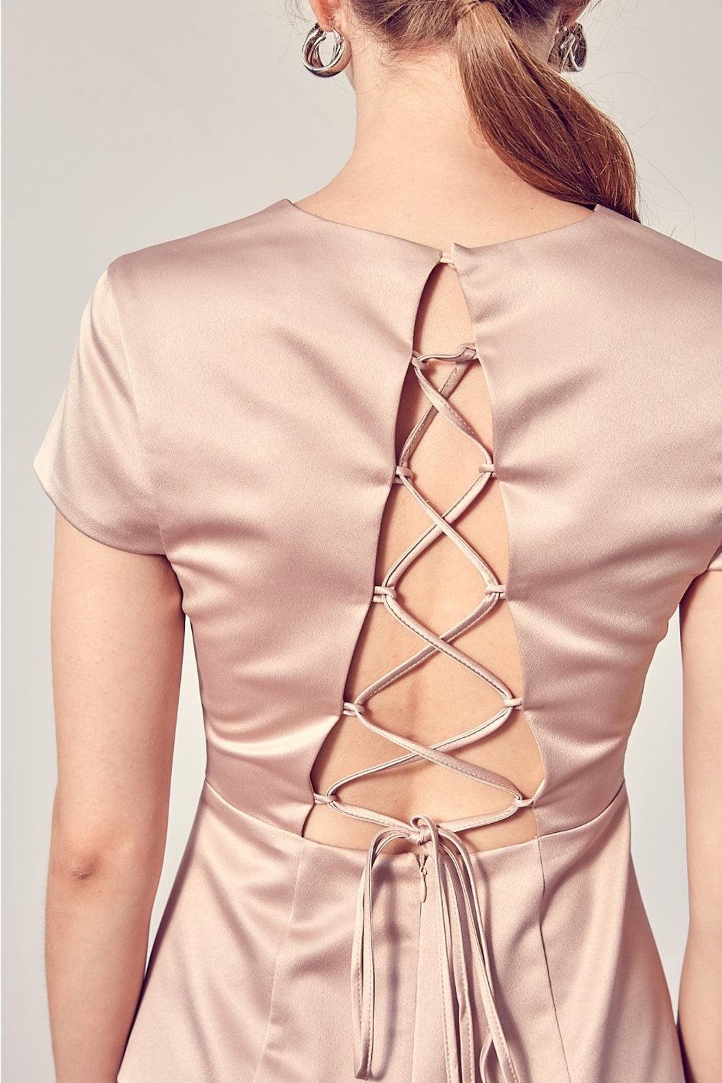 Back Open Criss Cross Detail Mini Dress Product Image