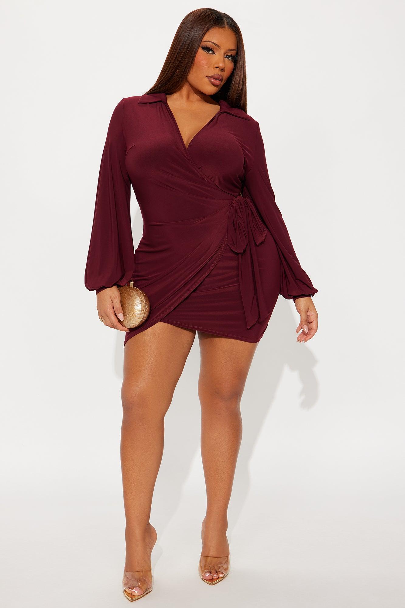 Yasmin Long Sleeve Collar Mini Dress - Wine Female Product Image