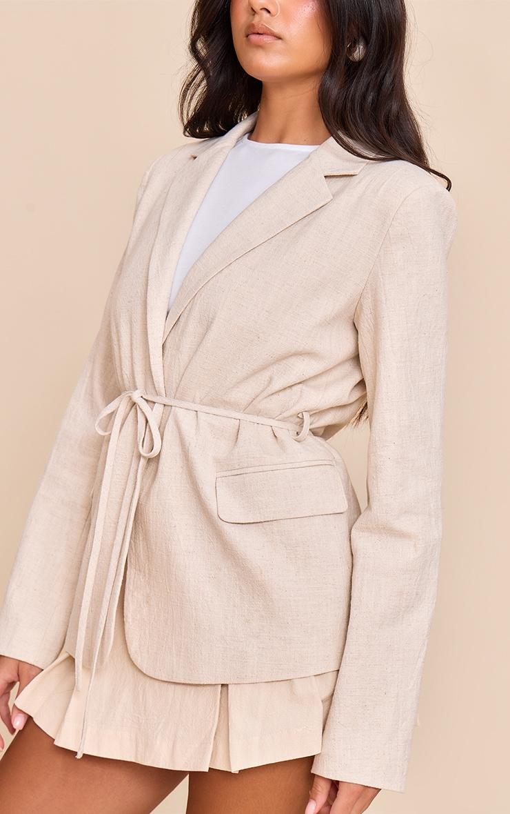 Stone Tie Waist Linen Look Blazer Product Image