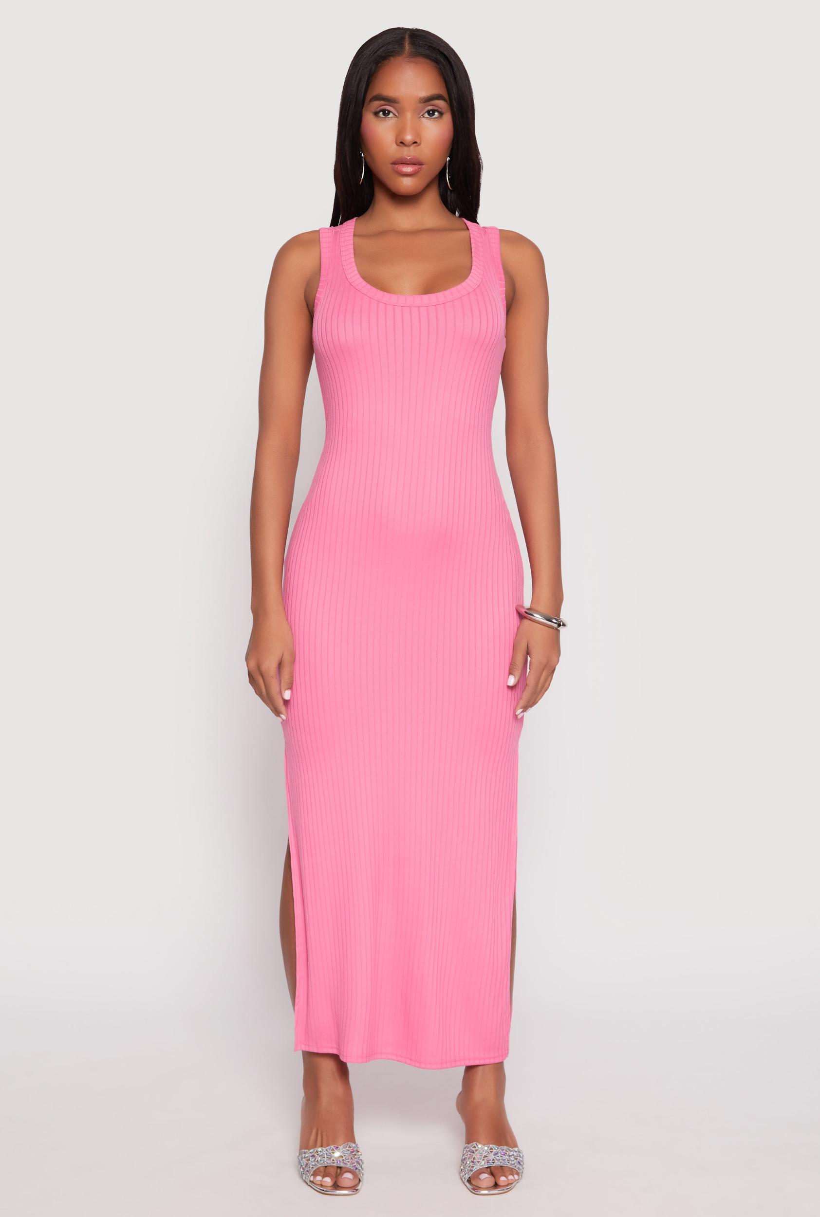 Womens Ribbed Knit Side Slit Tank Dress Product Image