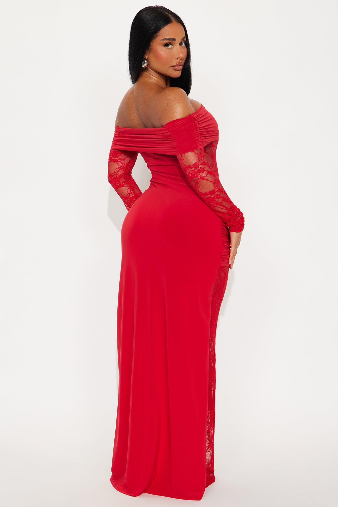 Shelly Lace Off Shoulder Maxi Dress - Red Female Product Image