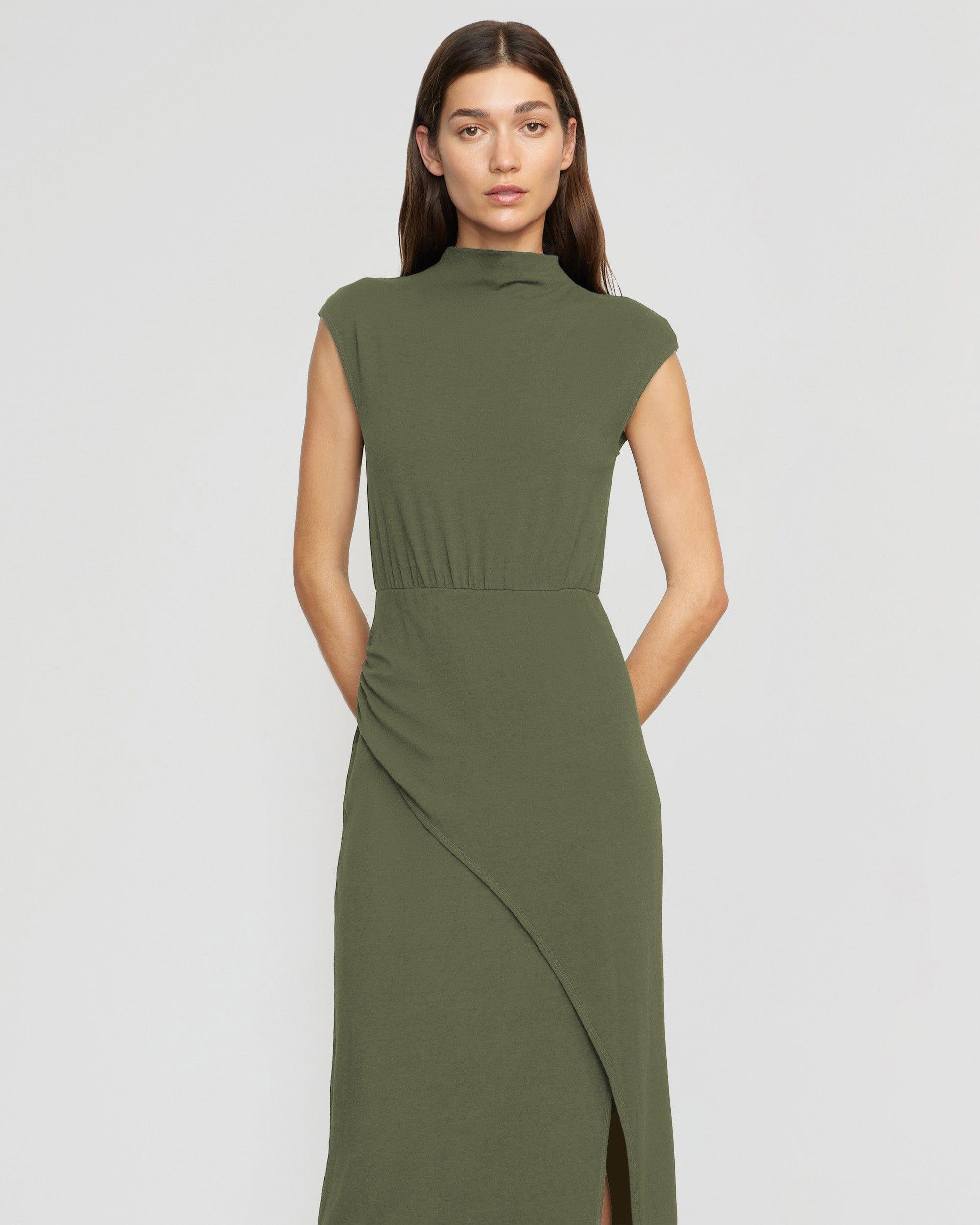 Yimei Mock-Neck Side-Slit Dress Product Image