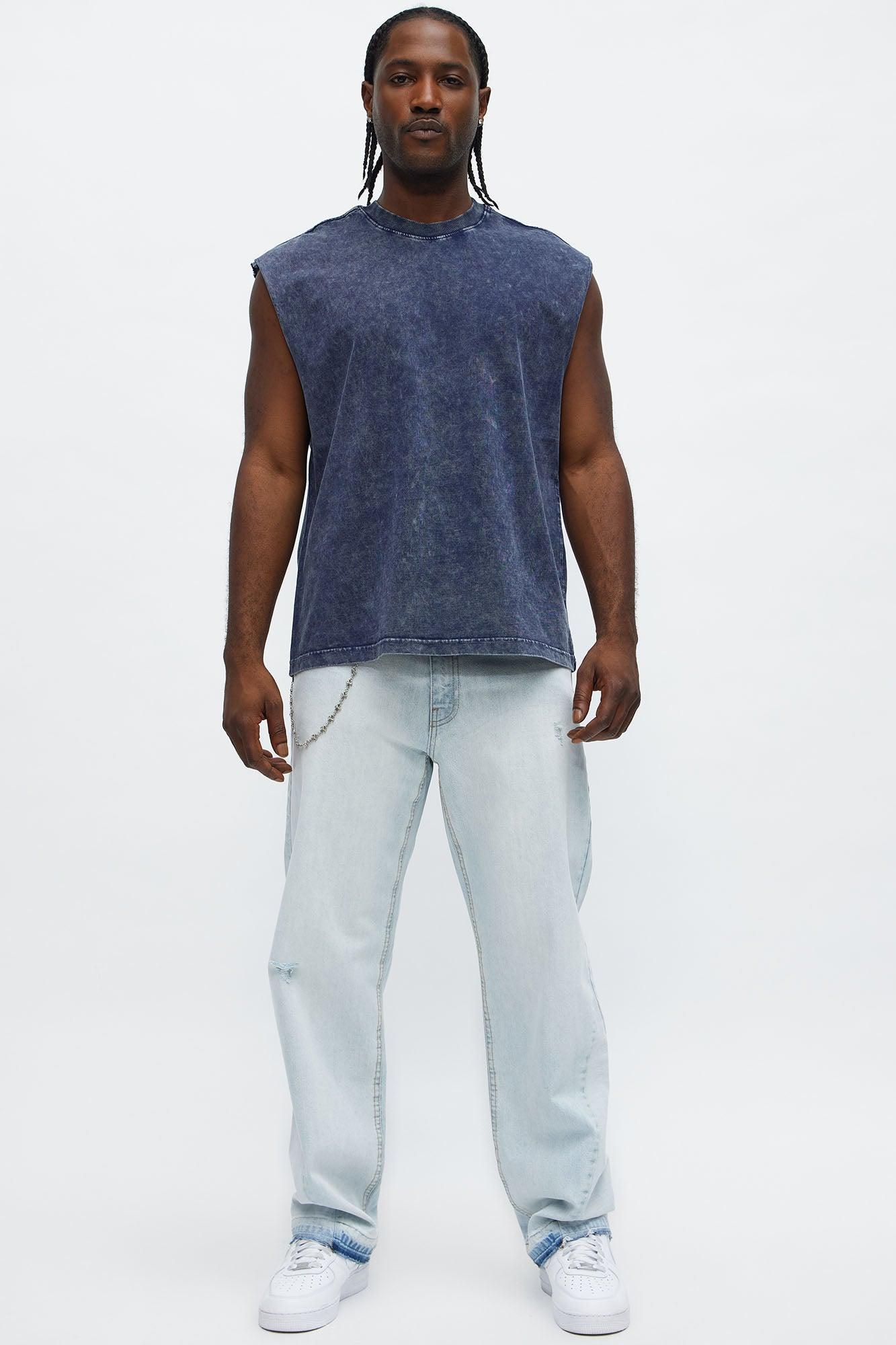 Relaxed Vintage Wash Heavyweight Muscle Tee - Navy Male Product Image