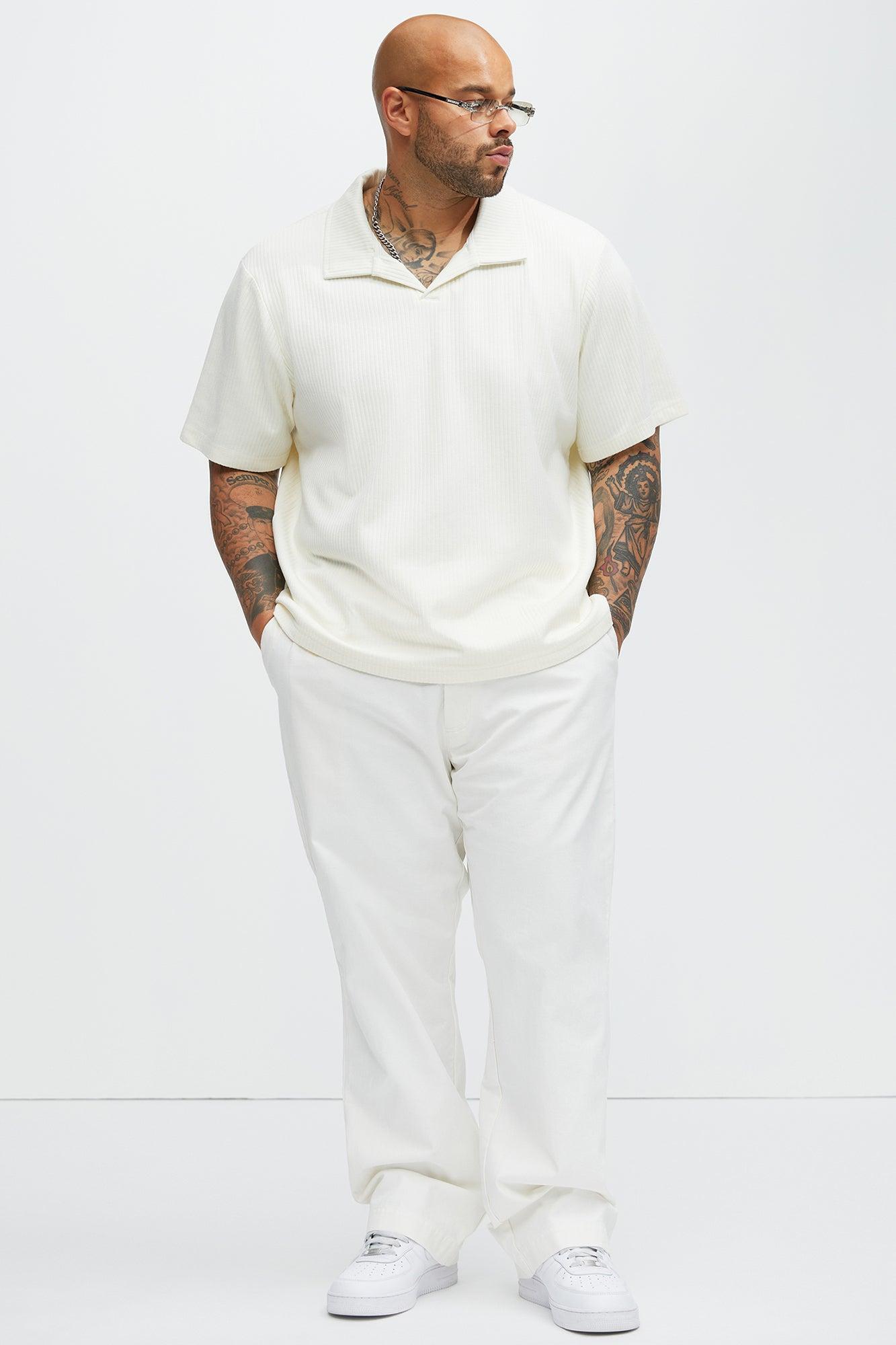 Franklin Stripe Knit Johnny Collar Shirt - Cream Product Image