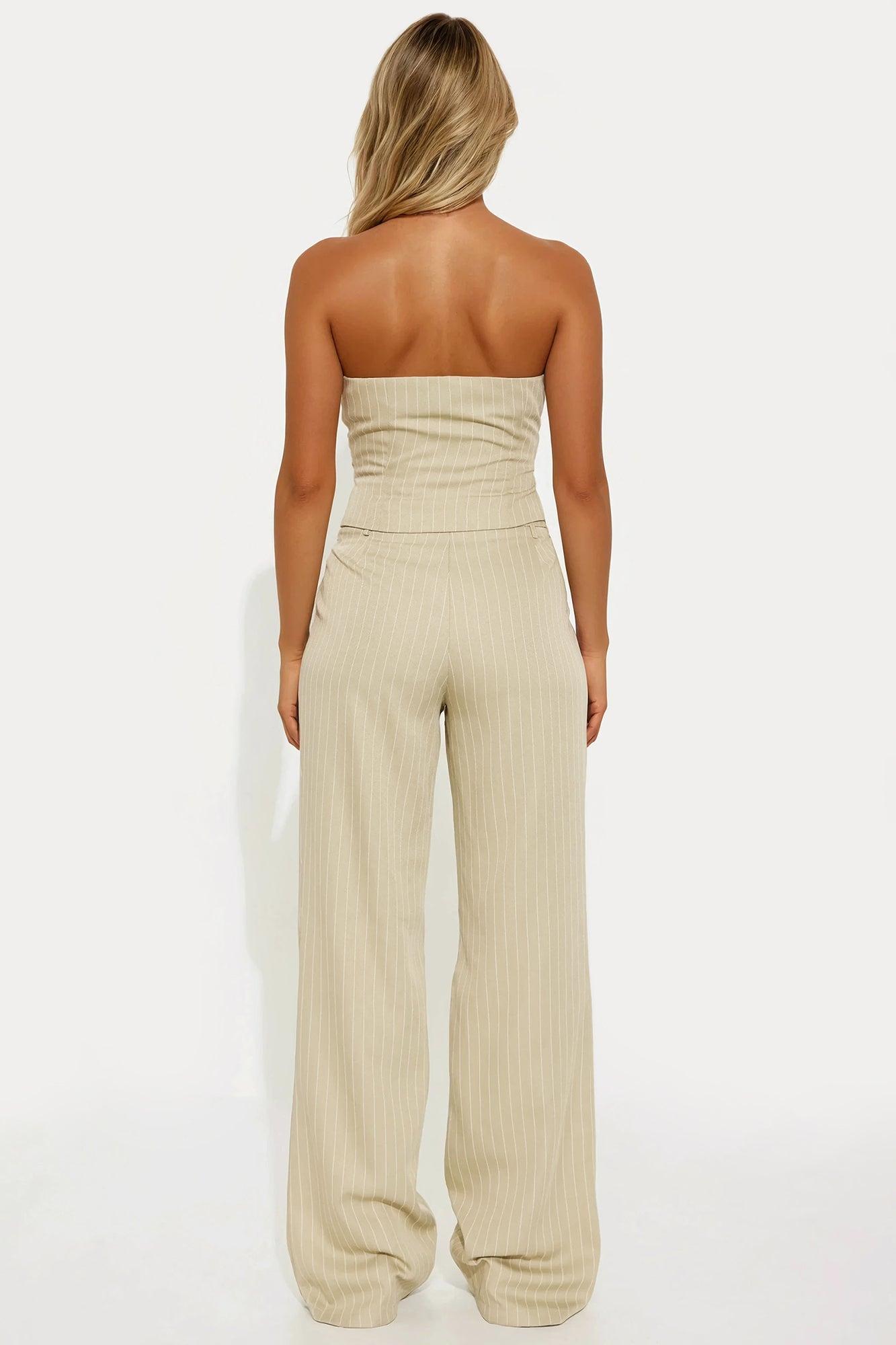 Alessandra Pinstripe Pant Set - Sage Product Image