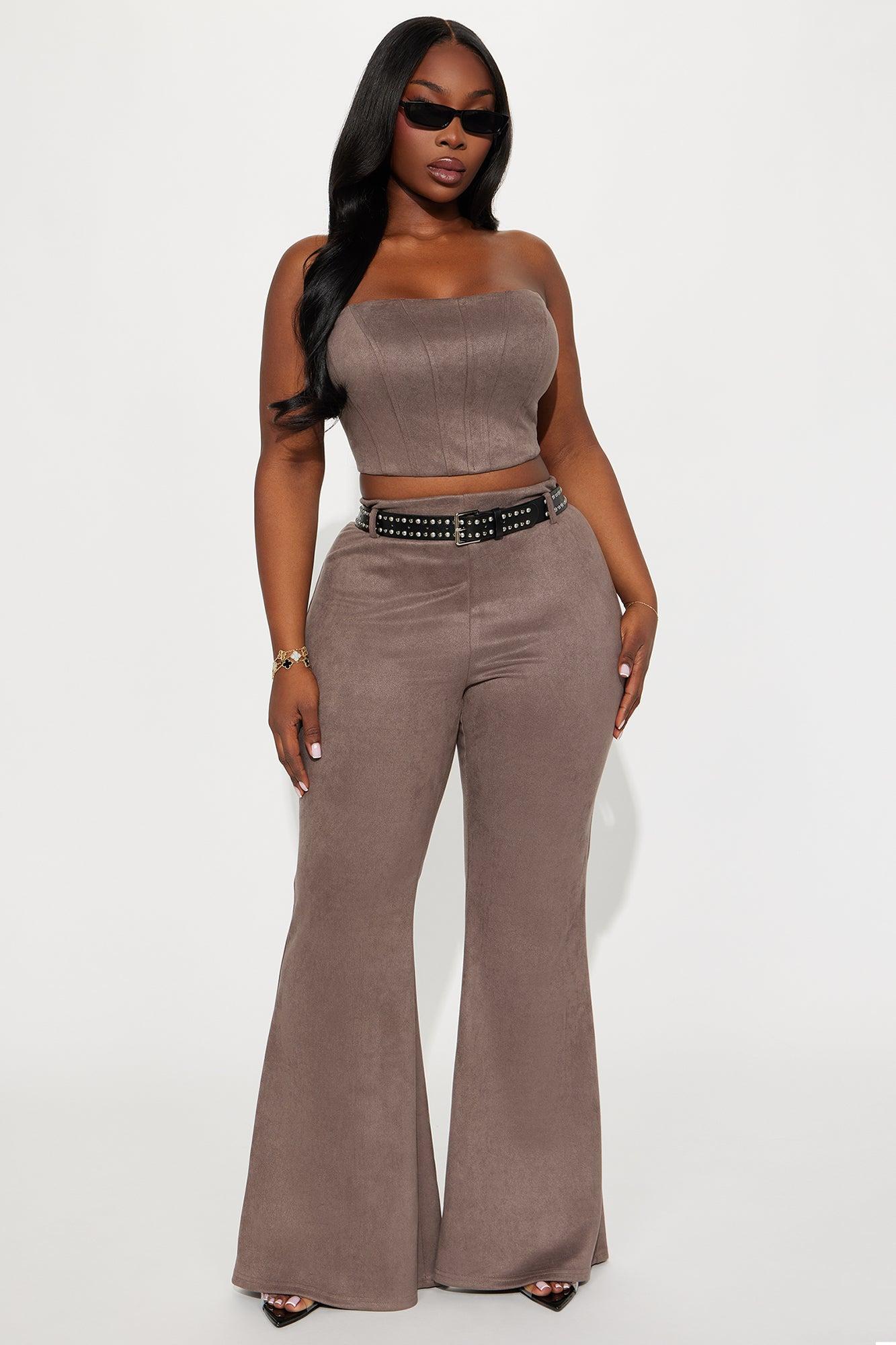 Aliyah Faux Suede 3 Peice Pant Set - Charcoal Female Product Image
