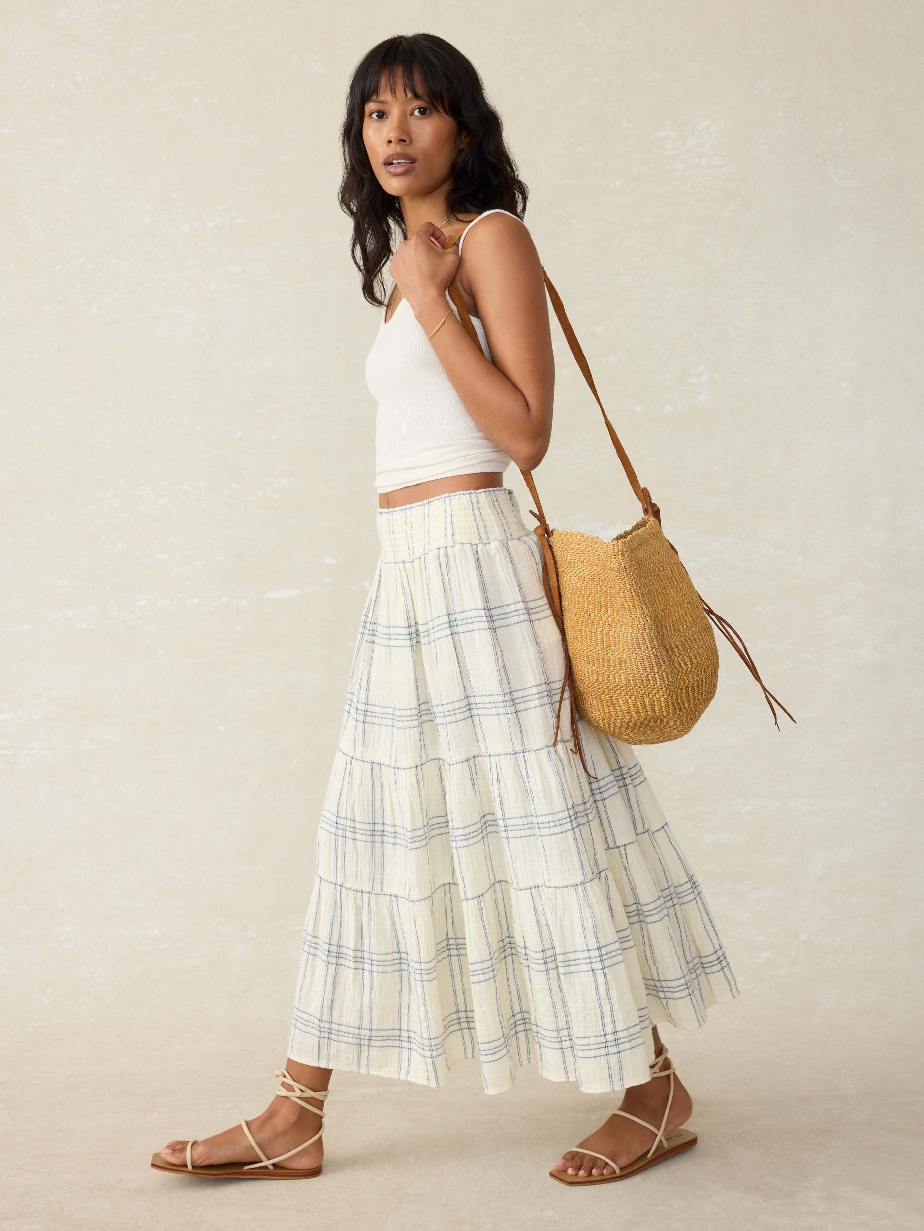 Dune Cotton Gauze Woodstock Skirt - Blue Cove Plaid Female Product Image